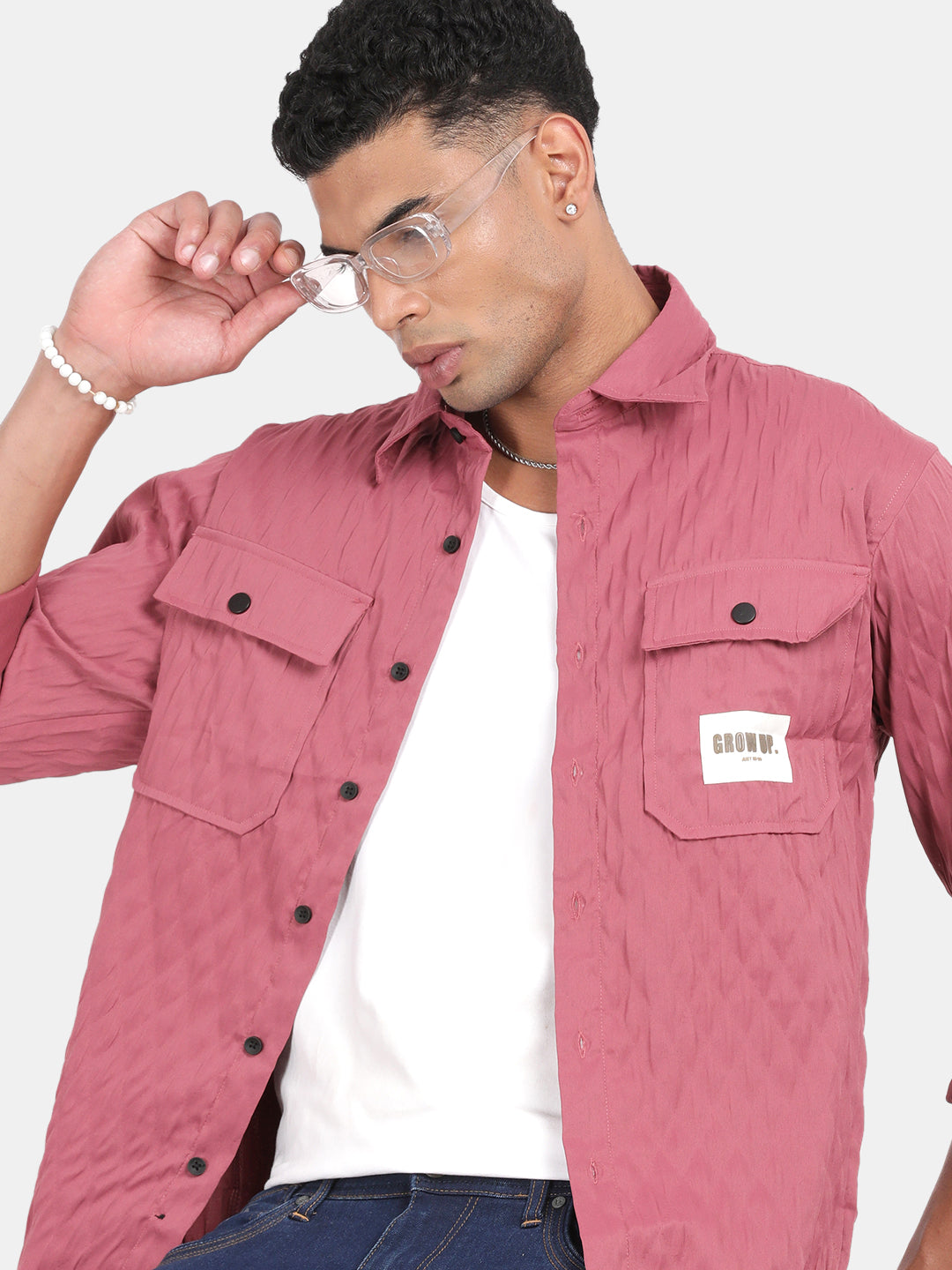 Men Pink Slim Fit Spread Collar Full Sleeve Casual Shirt