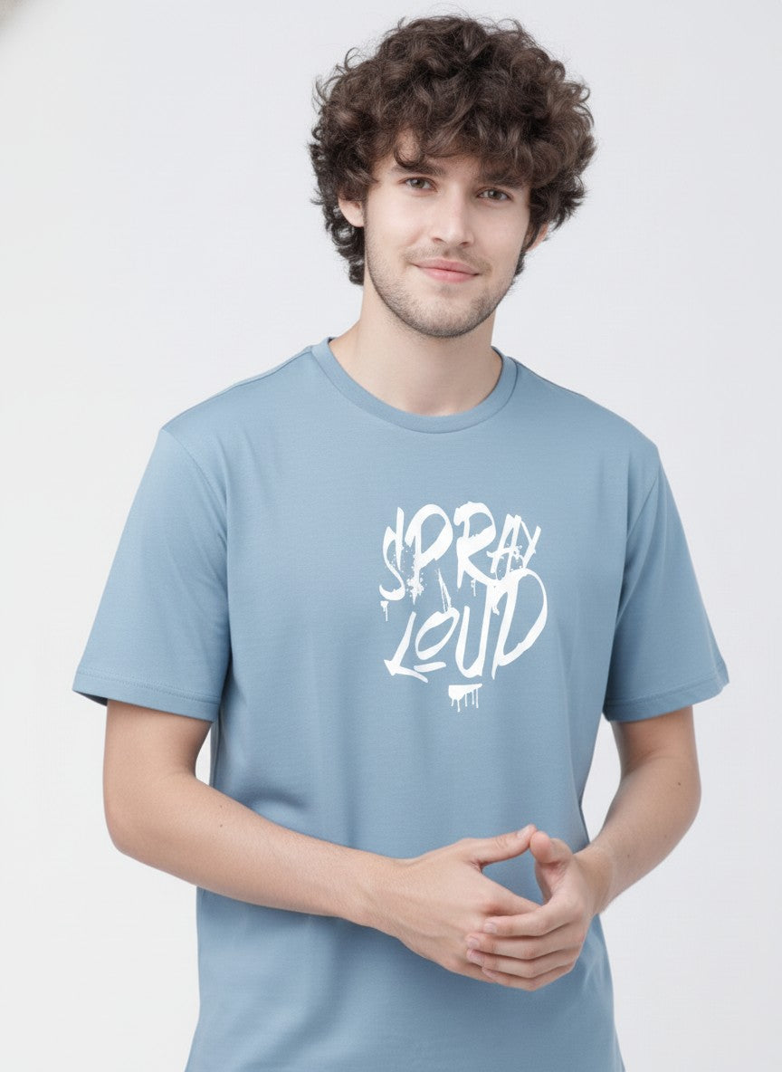 Men Cotton Ice Blue T-Shirt