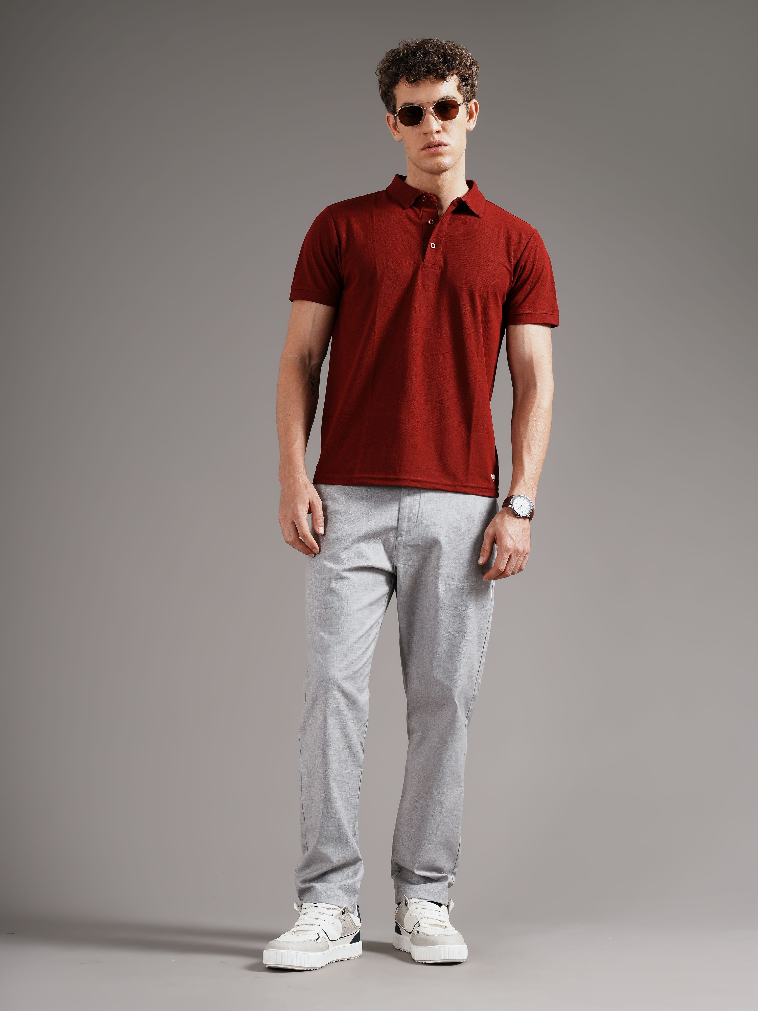 Men Grey Straight Fit Trousers