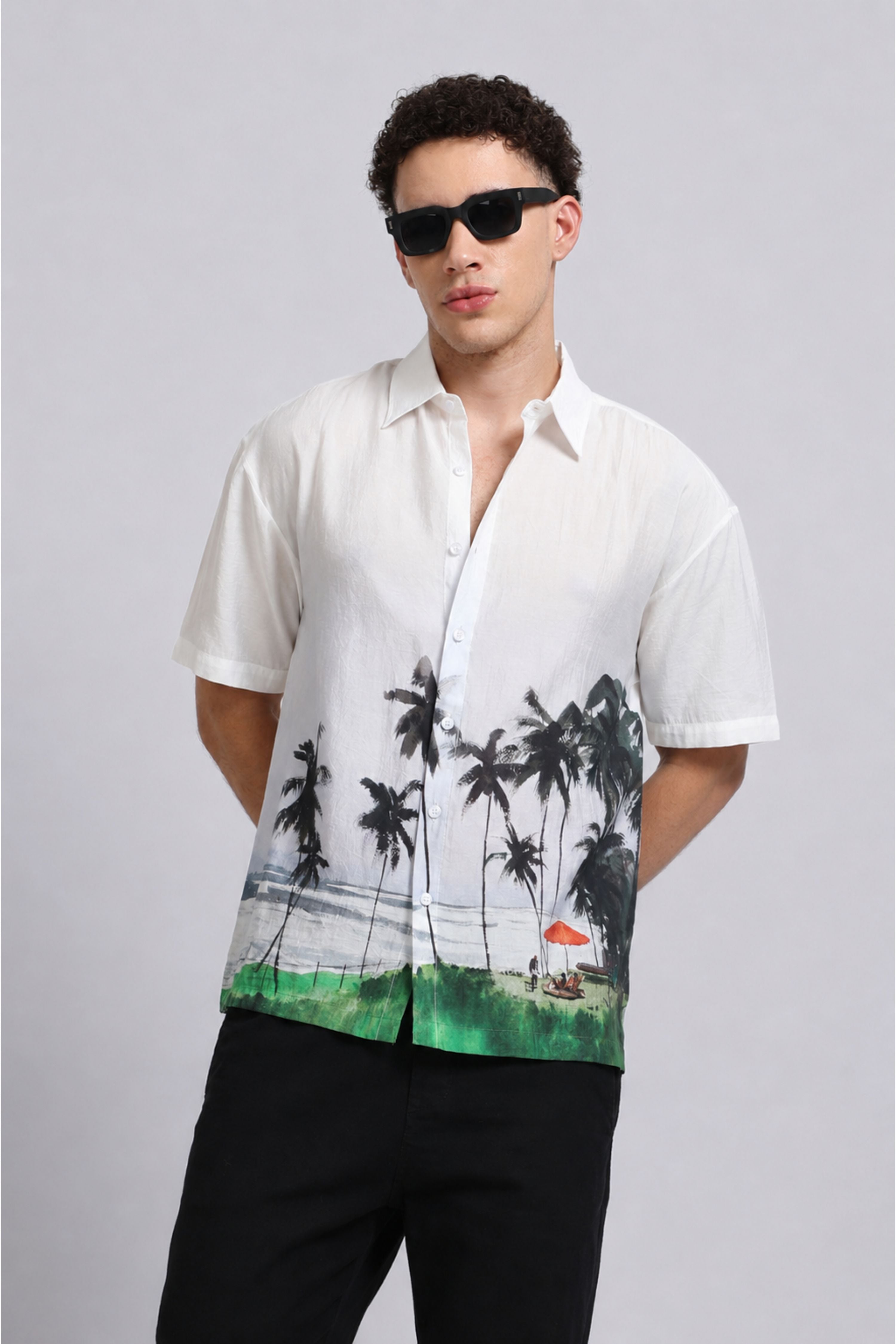 Men Brown Oversized Print Shirt