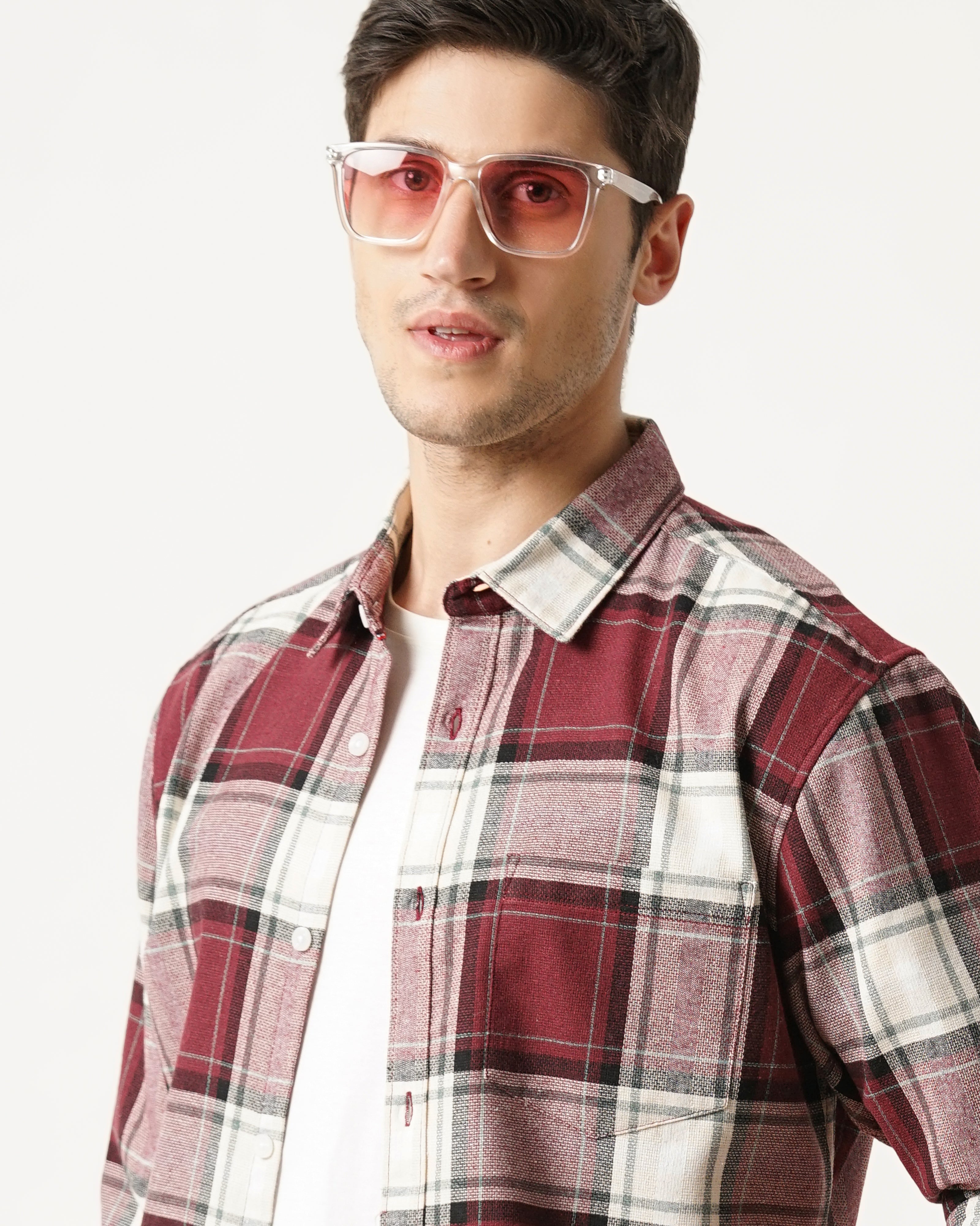 Men Red Cotton Slim Shirt