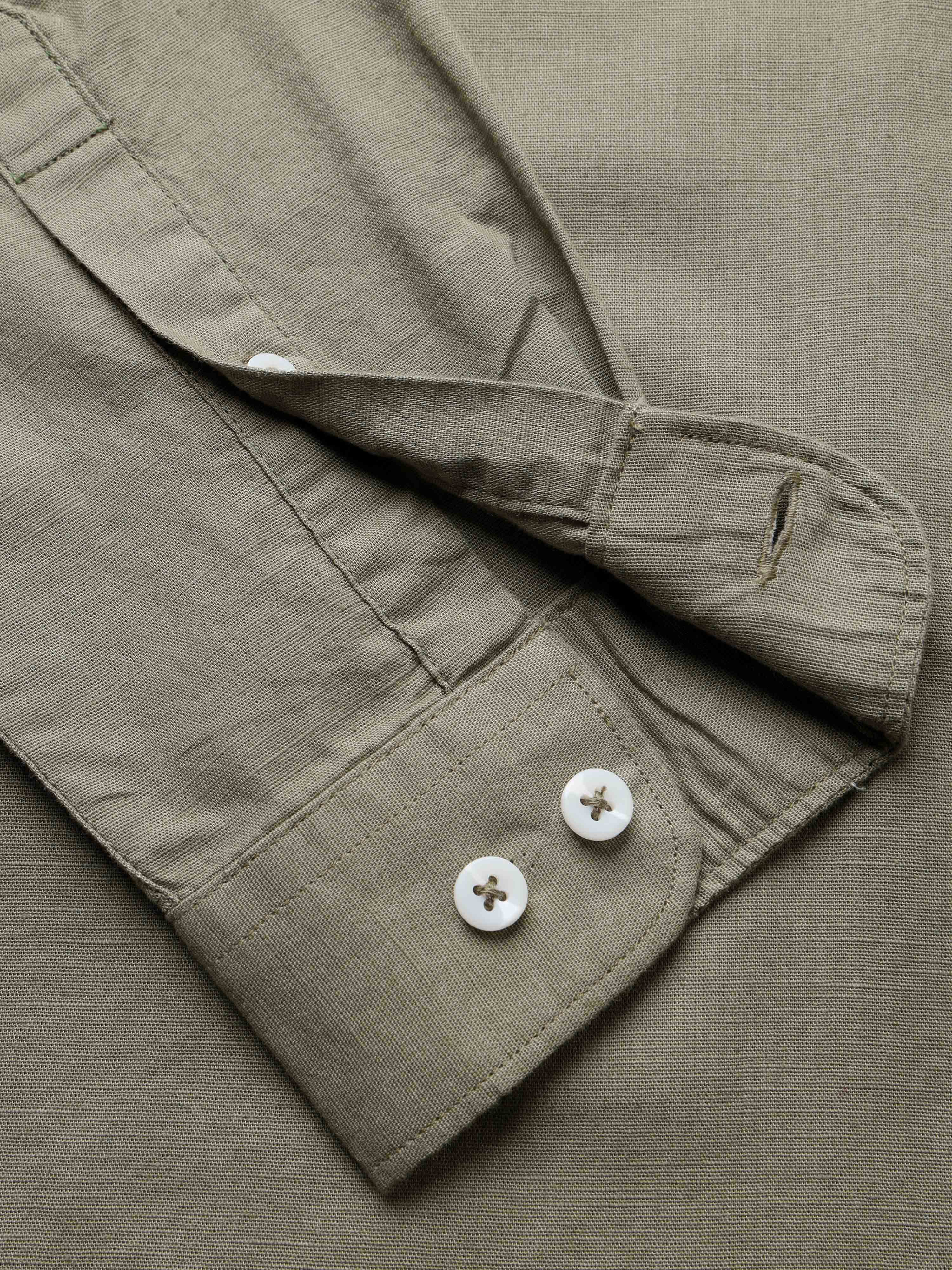 Men Olive Slub Solid Shirt