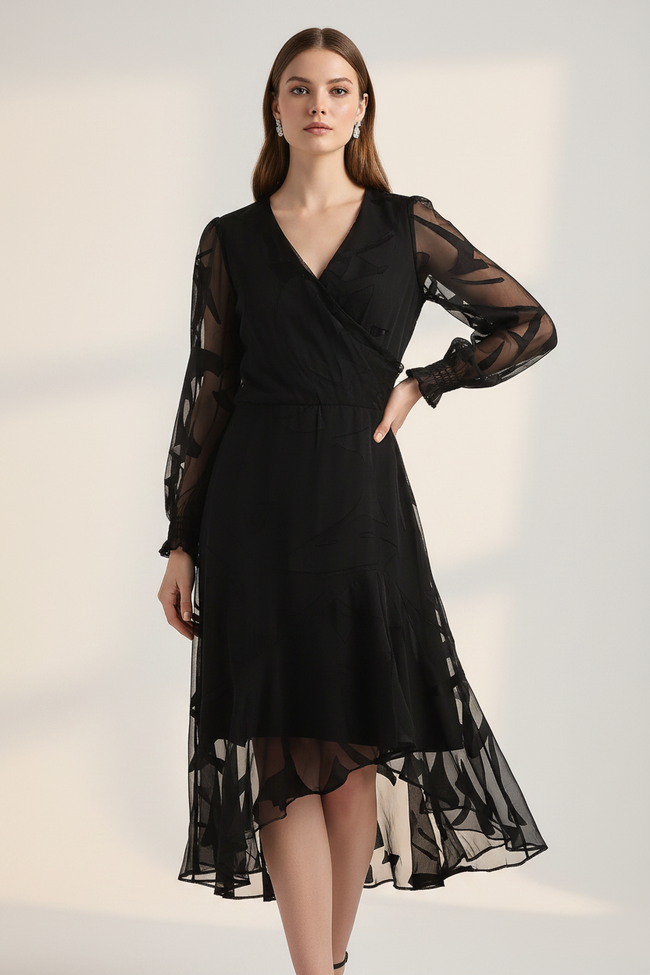 Women Black High Low hem party dress