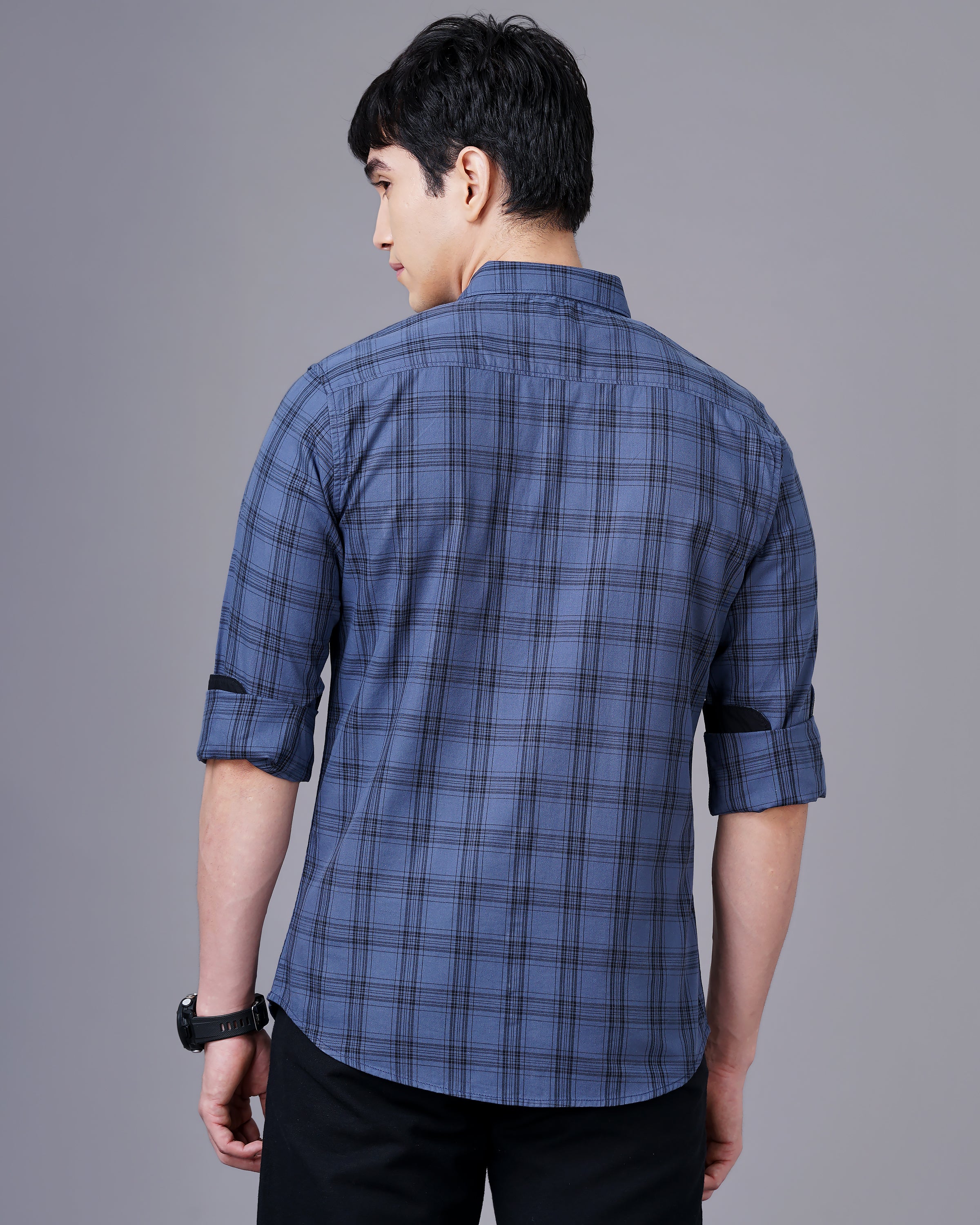 Men Purple Cotton Slim Shirt