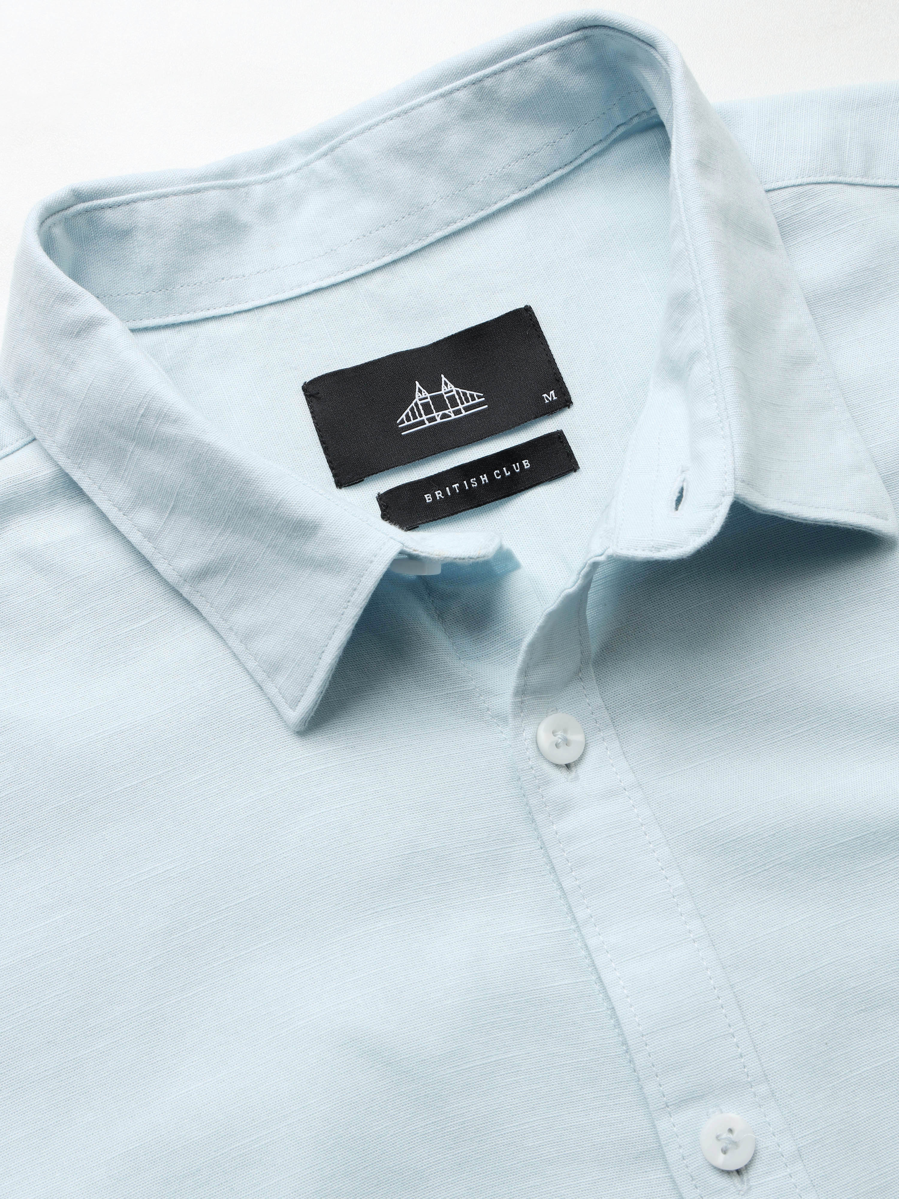 Men Blue Slub Solid Shirt