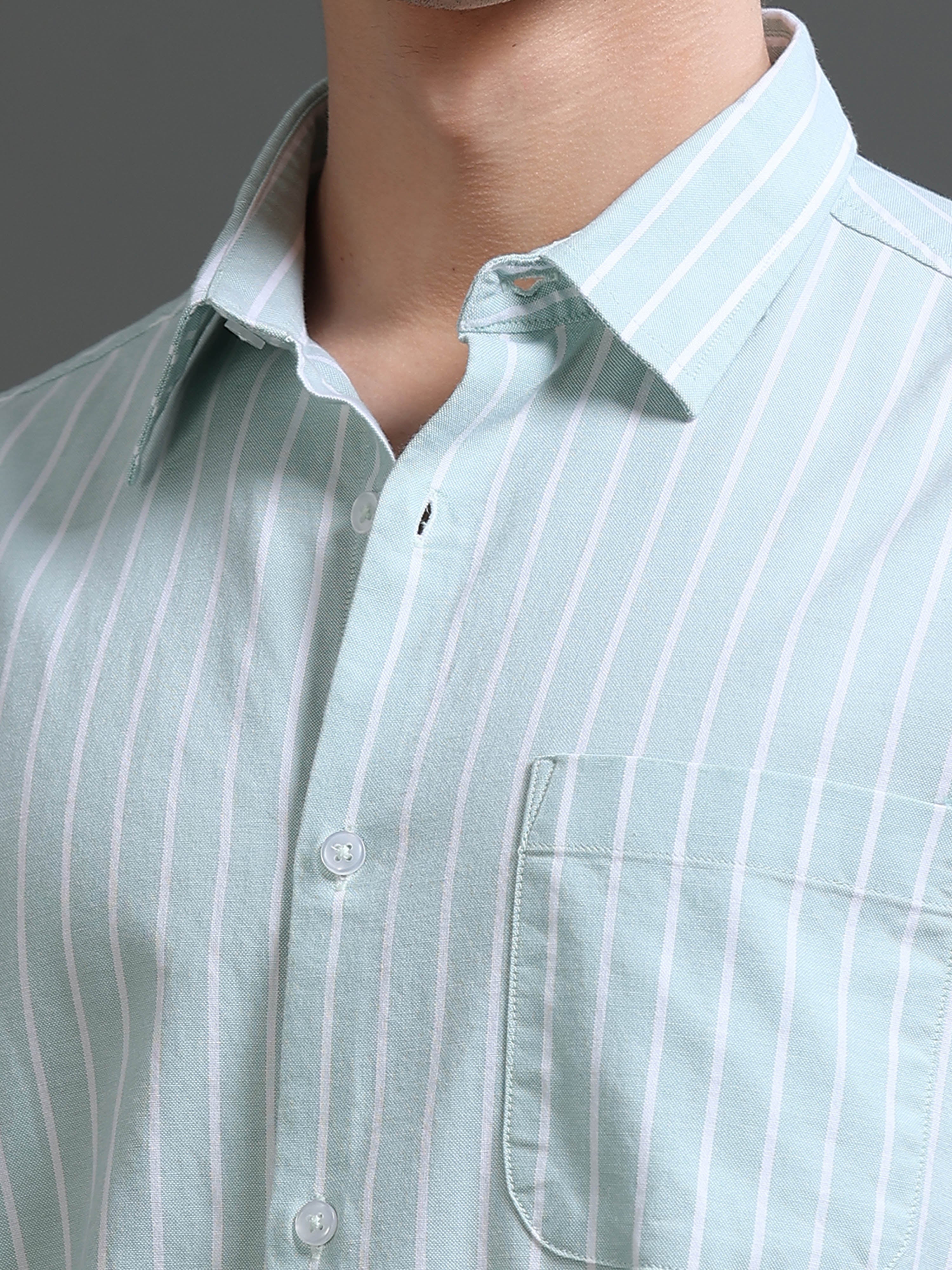Men Green Striped Shirt