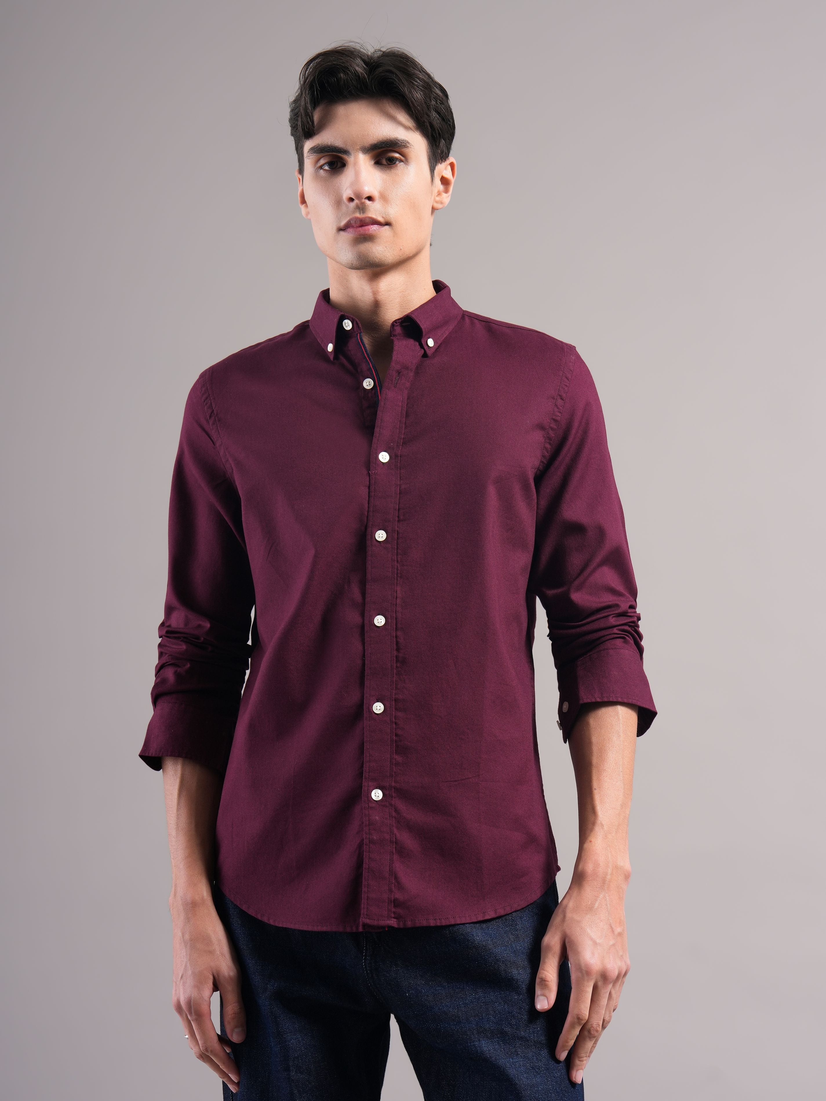 Men Burgundy Casual Shirt