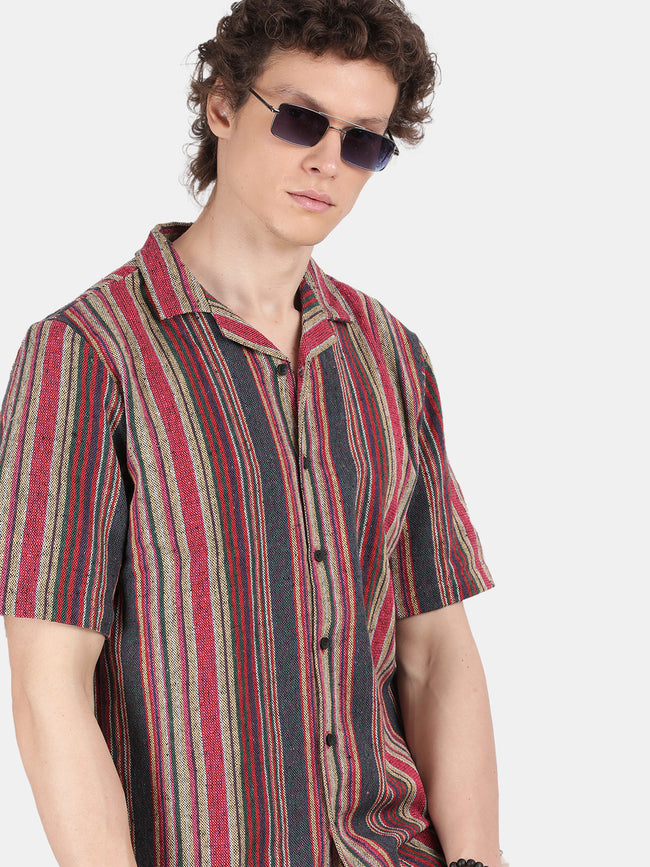 Men Cream Slim Fit Spread Collar Half Sleeve Casual Shirt