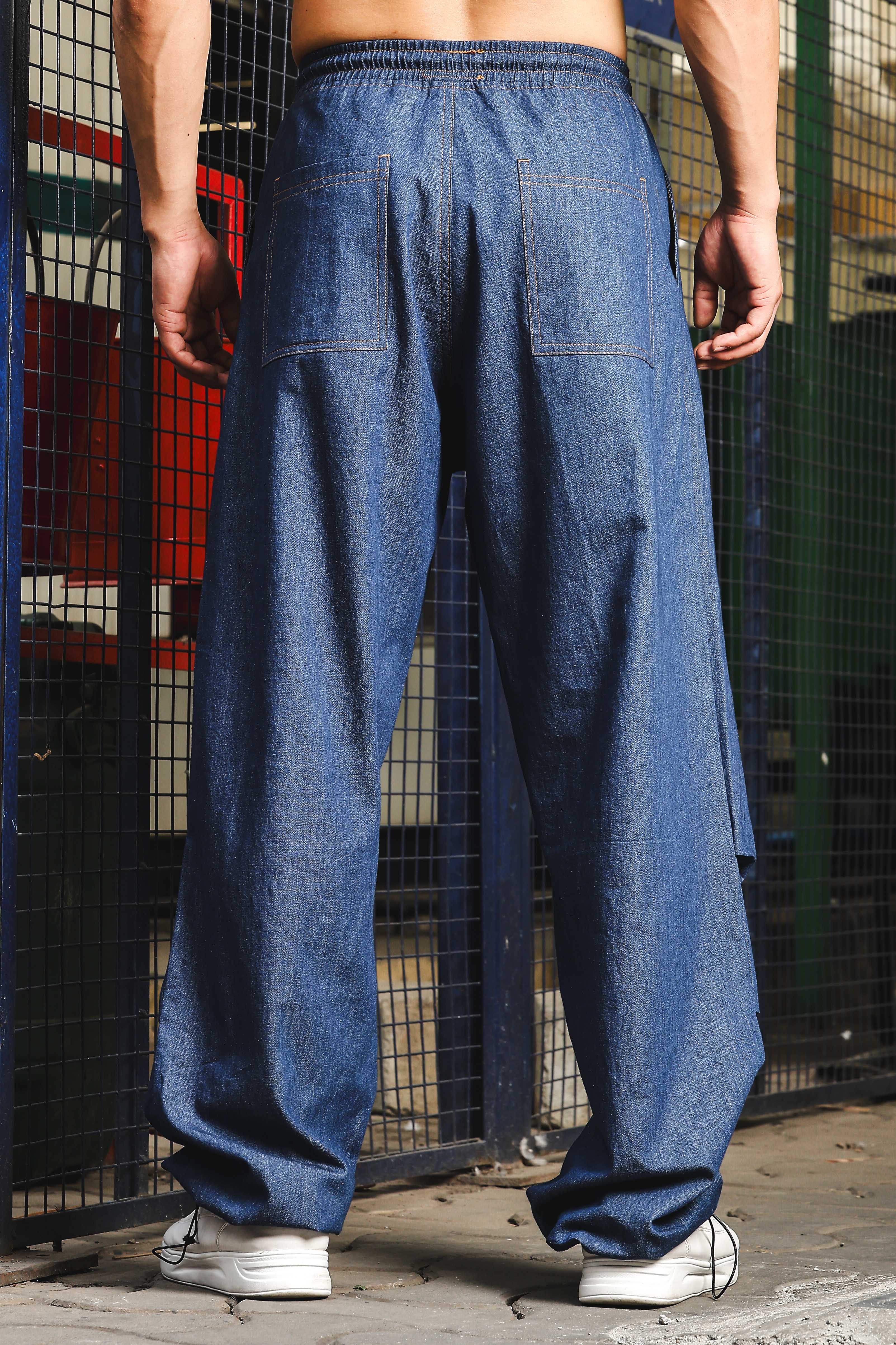Unisex Blue Denim Parachte Cargo Trousers
