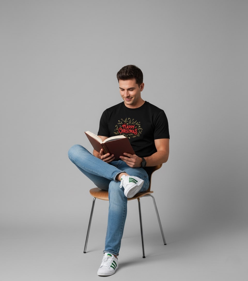 Men Printed Black Cotton Tshirt