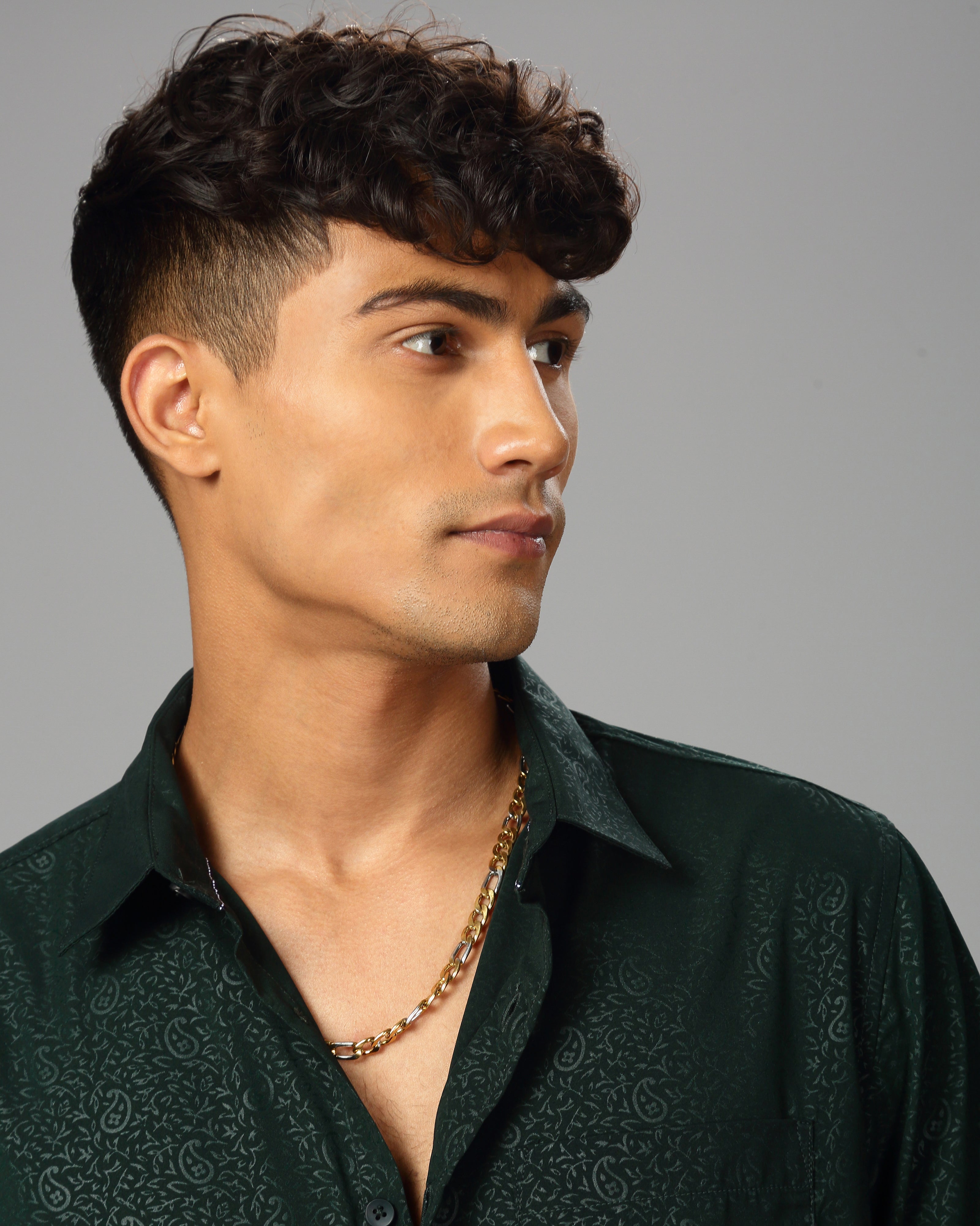 Men Olive Cotton Slim Shirt