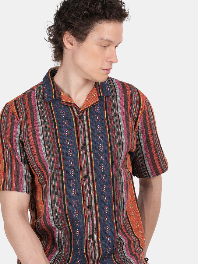 Men Orange Slim Fit Spread Collar Half Sleeve Casual Shirt