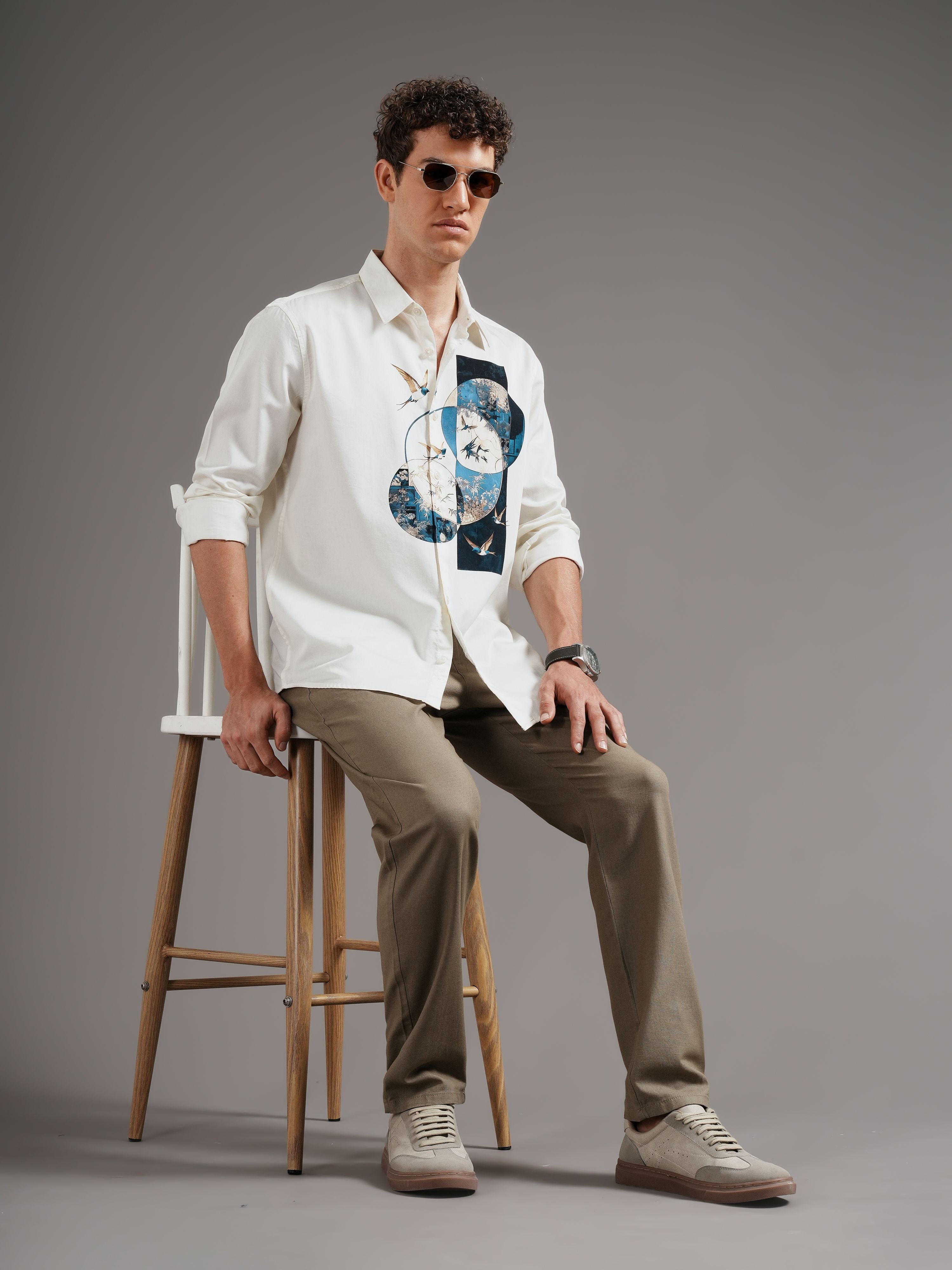 Men Cream Casual Printed Shirt