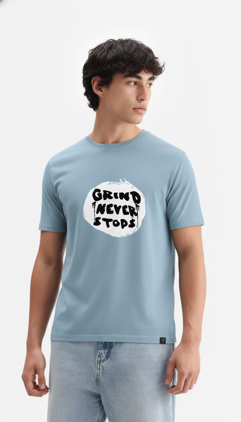 Men Cotton Ice Blue T-Shirt