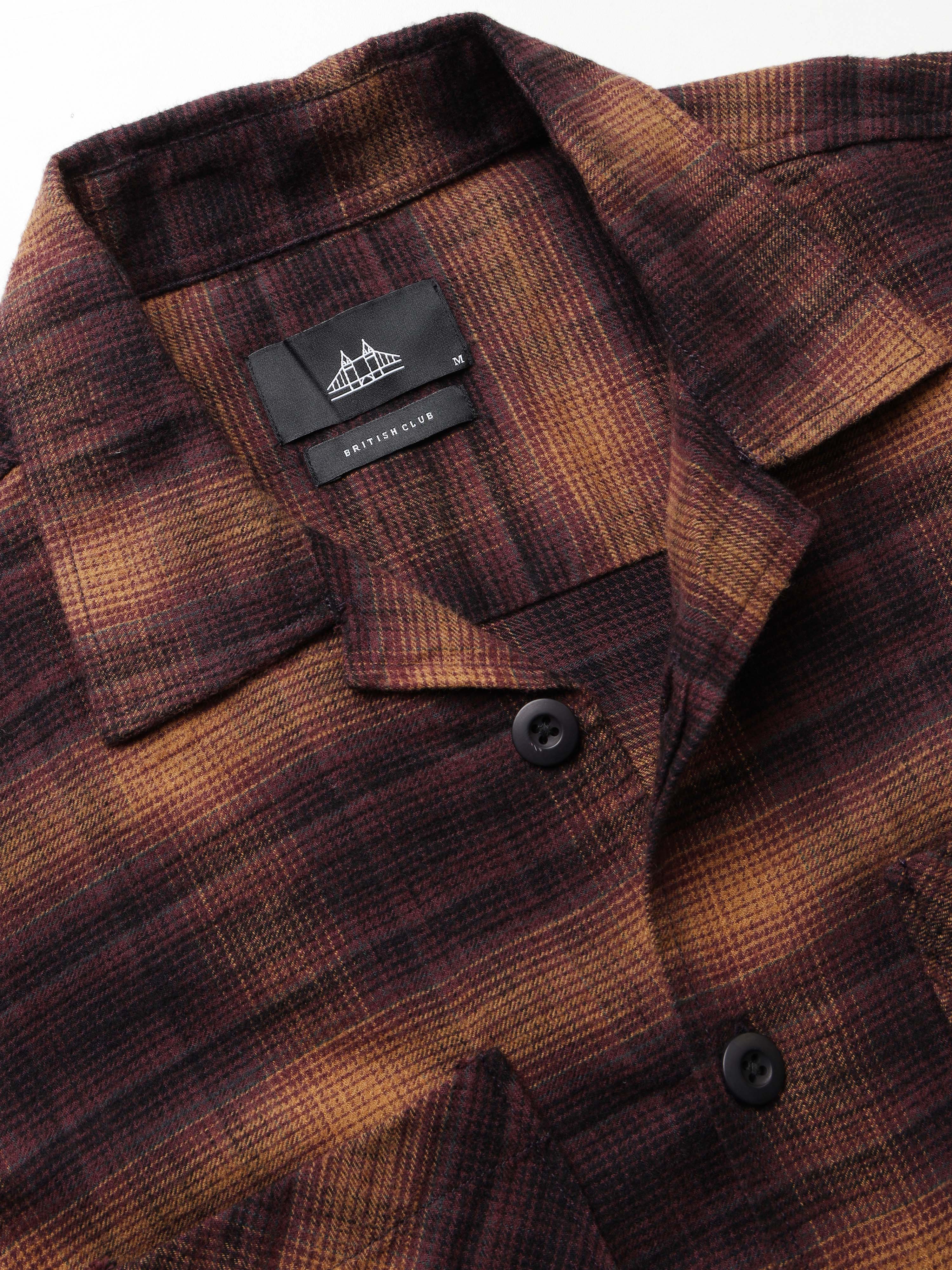 Men Burgundy Flannel Checked Shirt