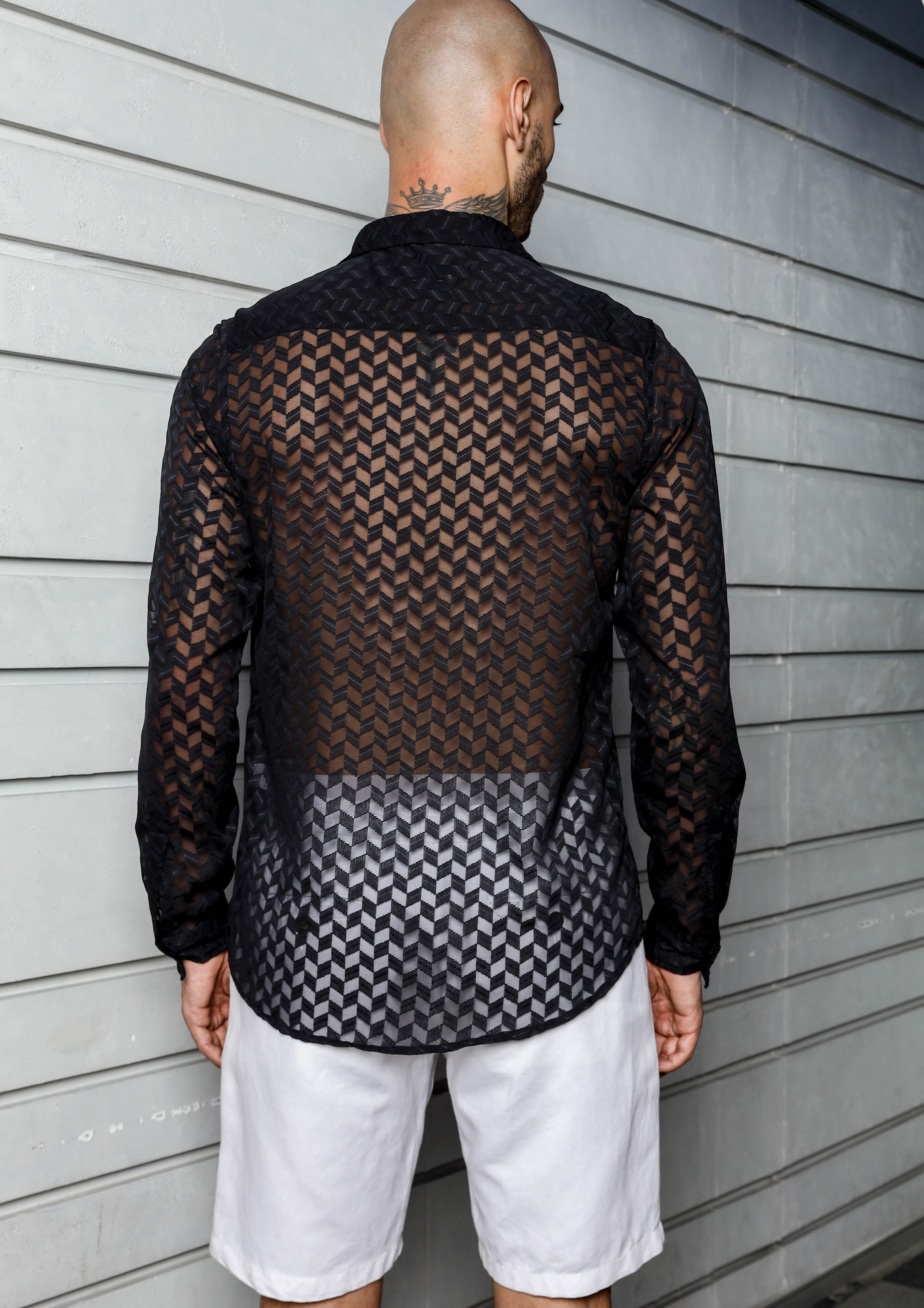 Men Black Semi Sheer Shirt