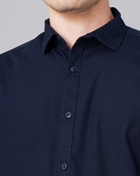 Men Blue Spread Collar Shirt