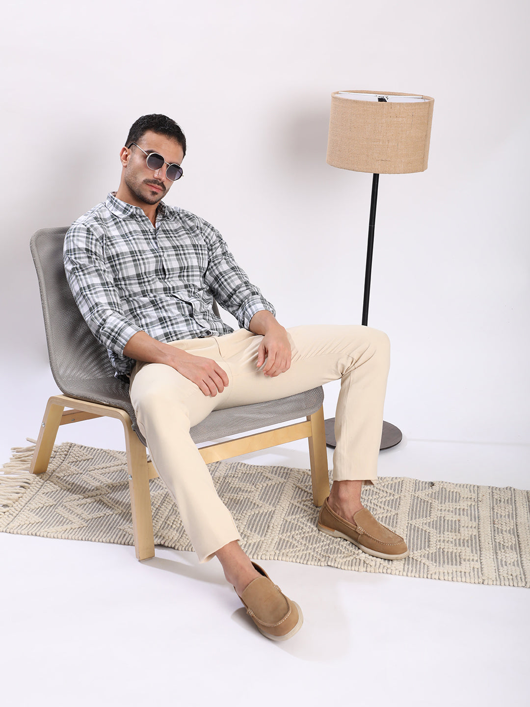 Men Green and White Checked Single Pocket Shirt