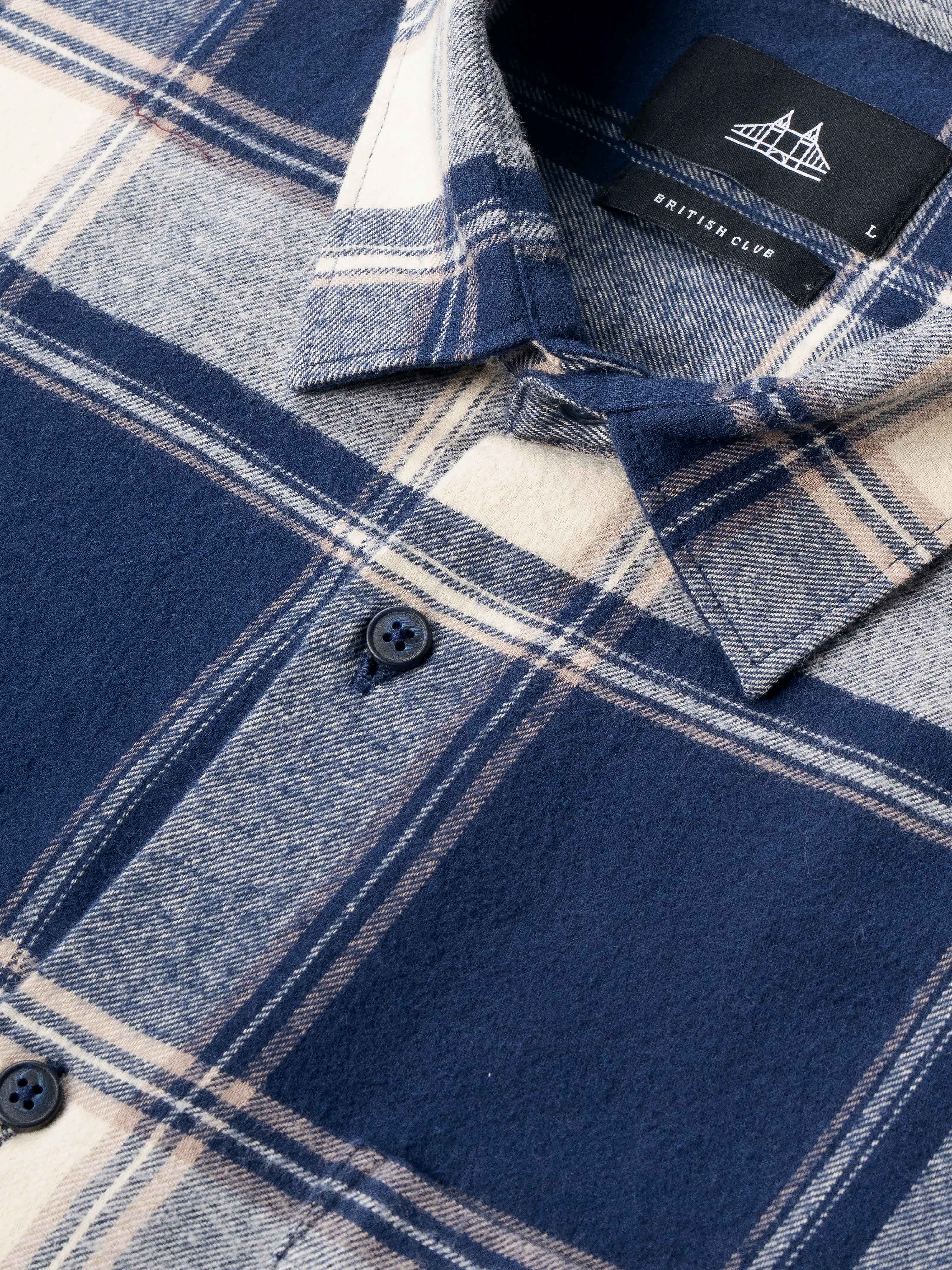 Men Navy Blue Flannel Checked Shirt