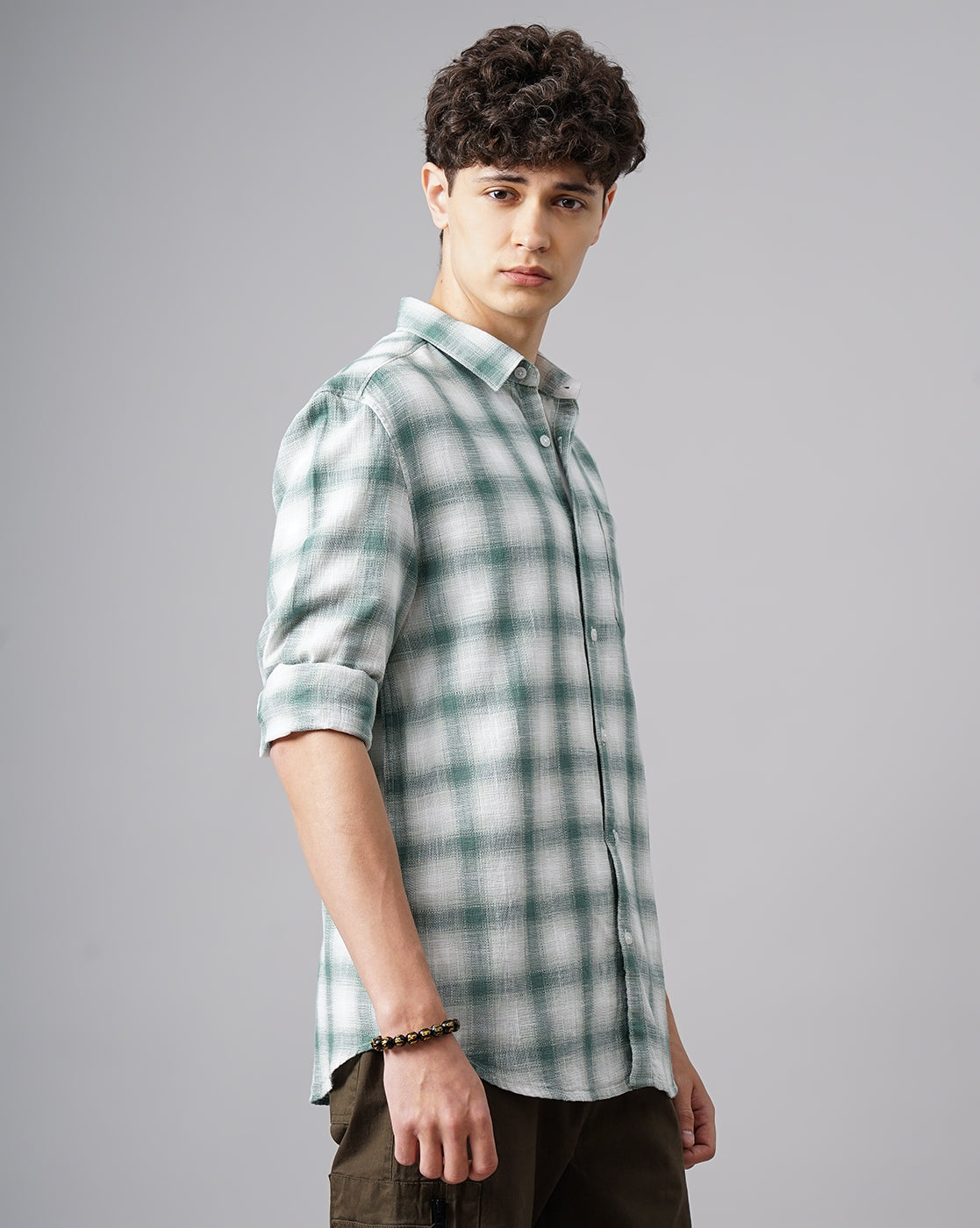Men Green Cotton Slim Shirt