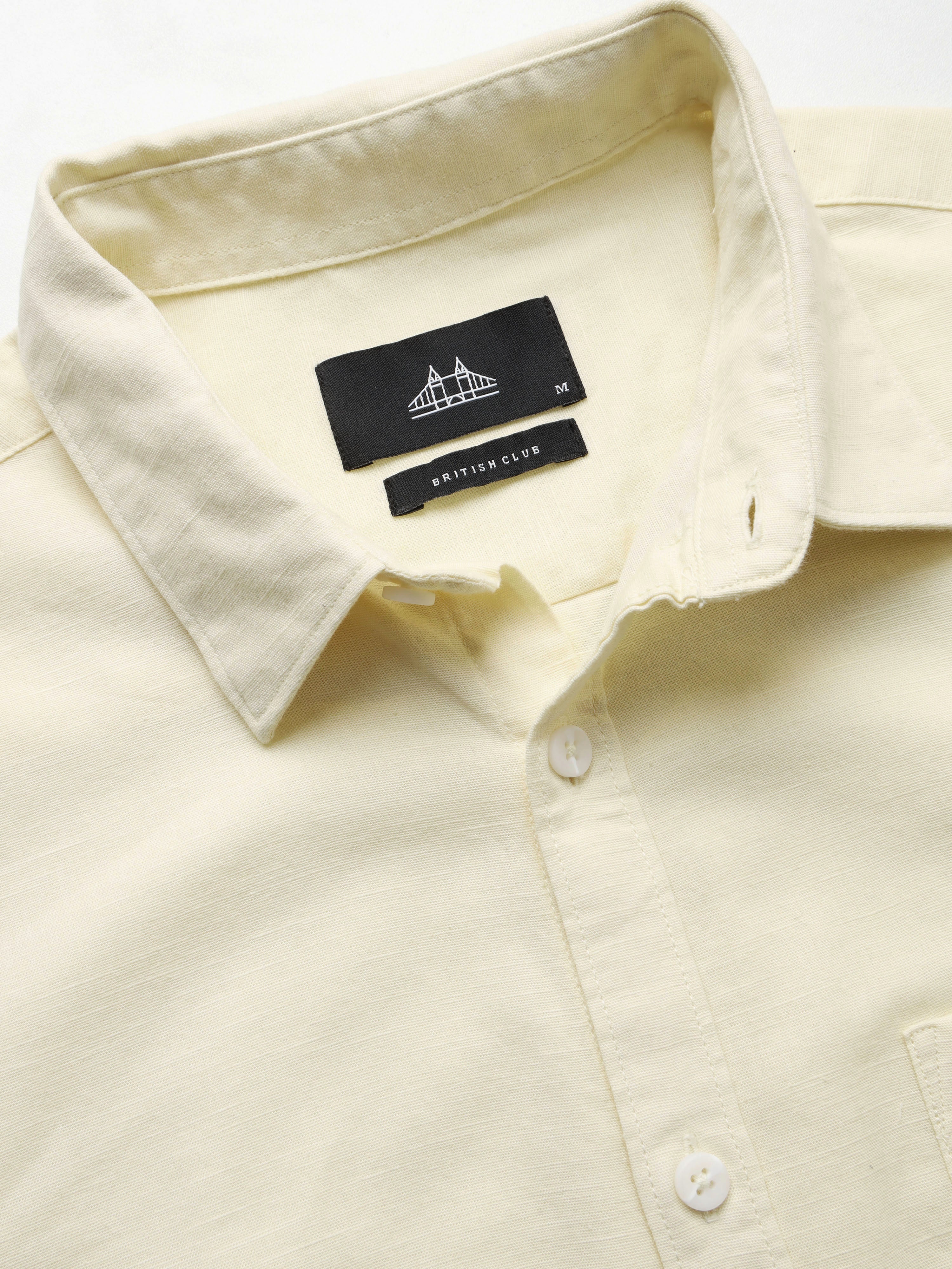 Men Yellow Slub Solid Shirt