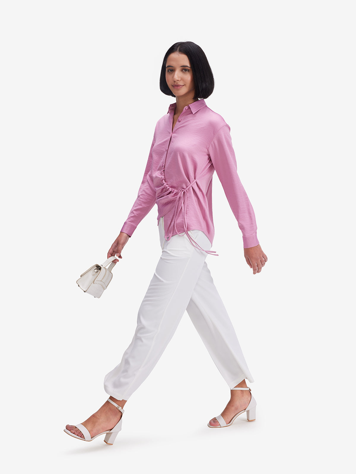 Women Pink Side Knot Detail Shirt