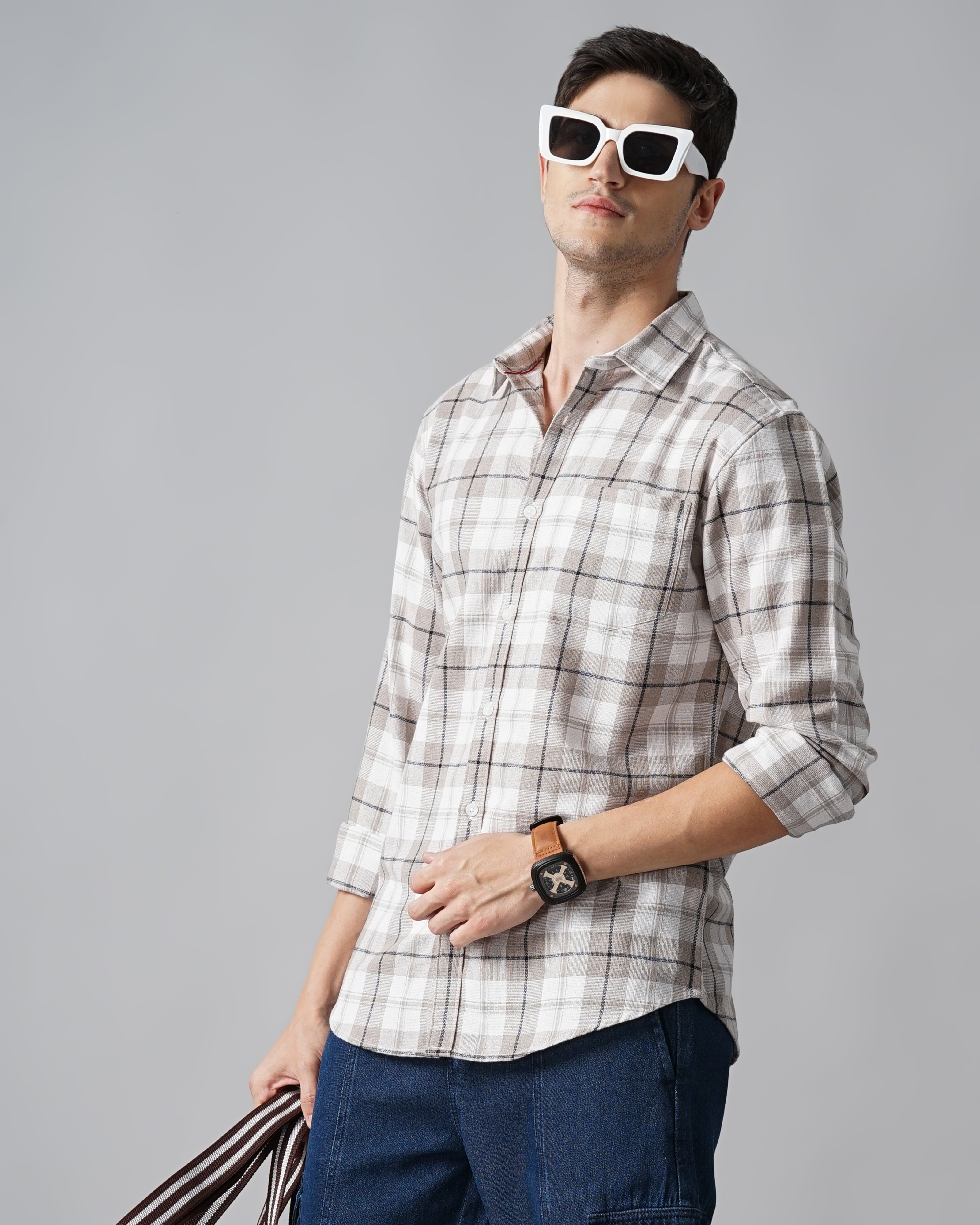Men Grey Cotton Slim Shirt
