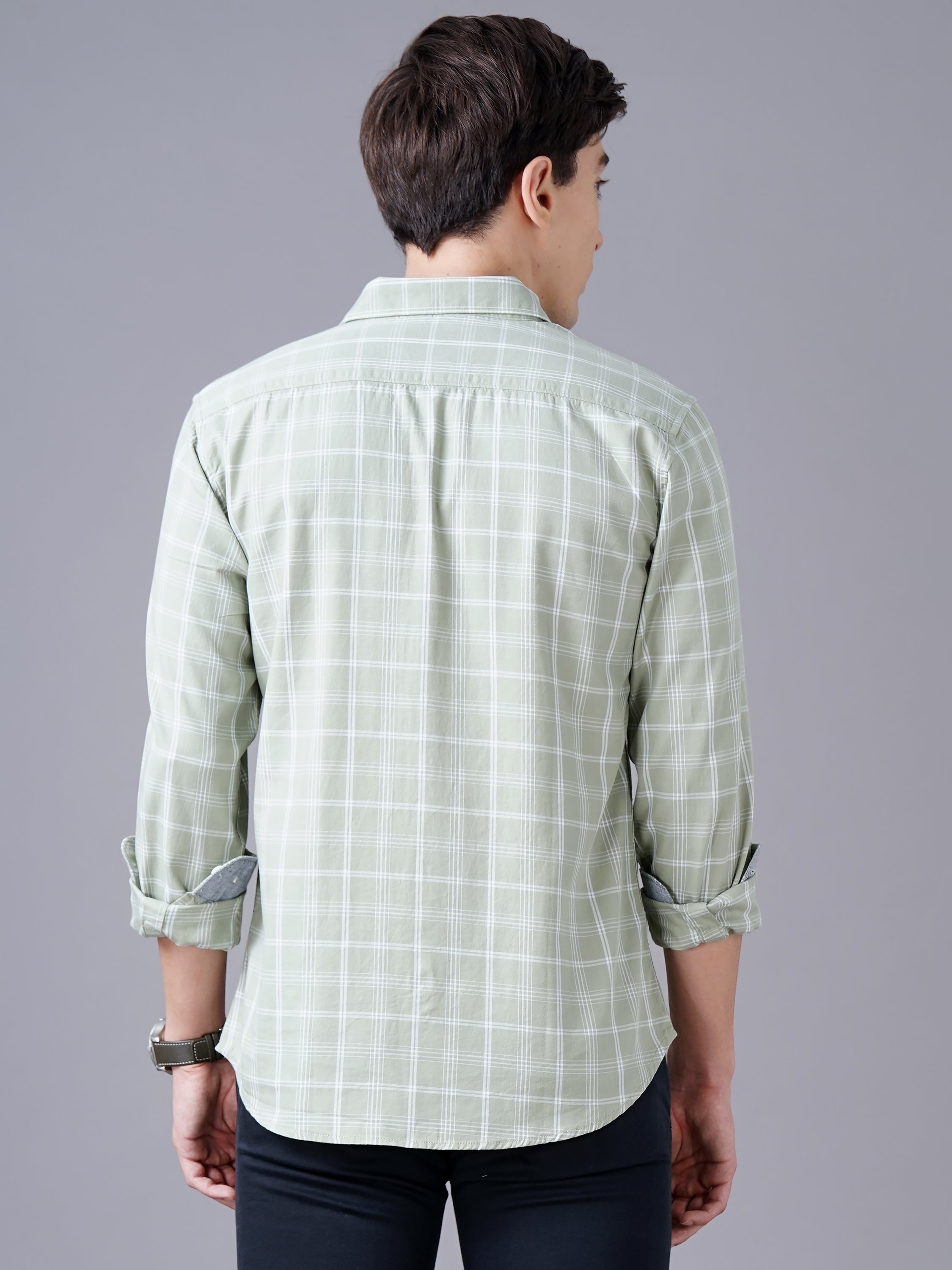 Men Green Cotton Slim Shirt