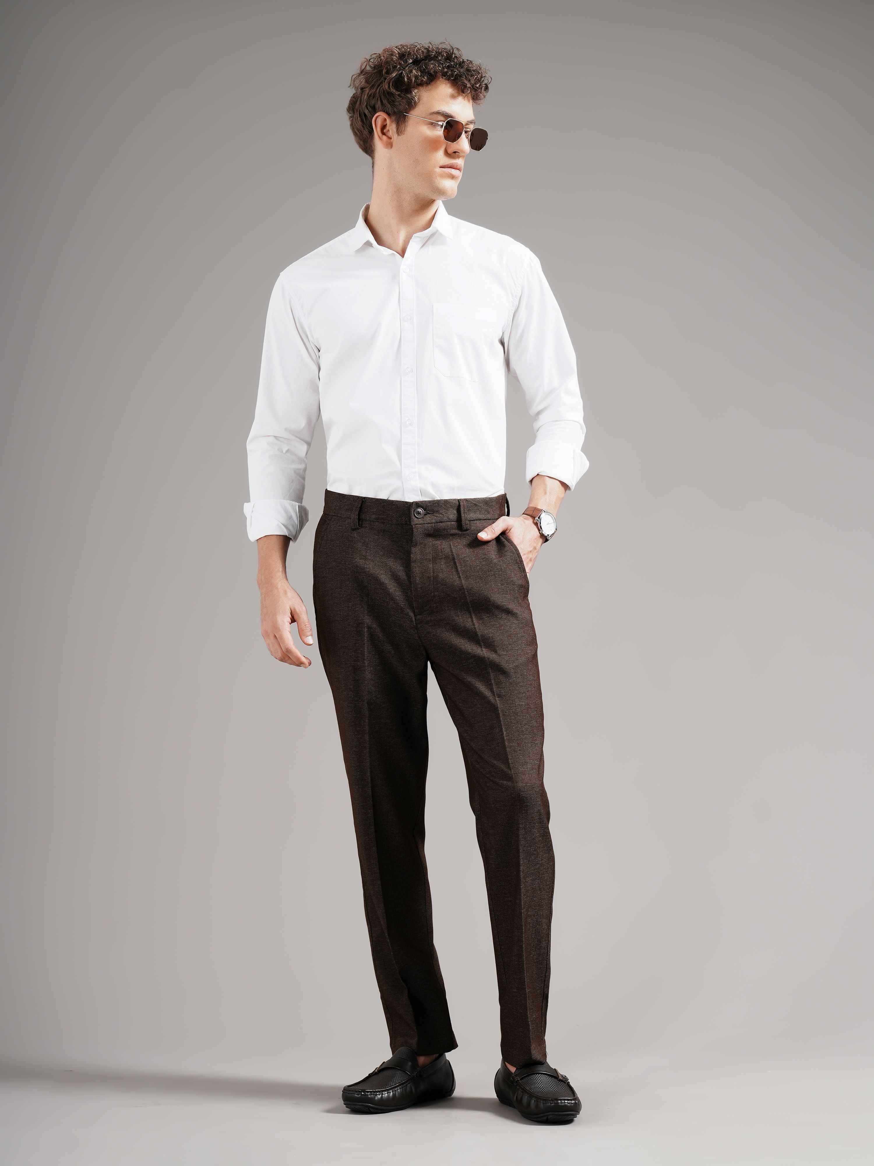 Men Brown Straight Fit Trousers
