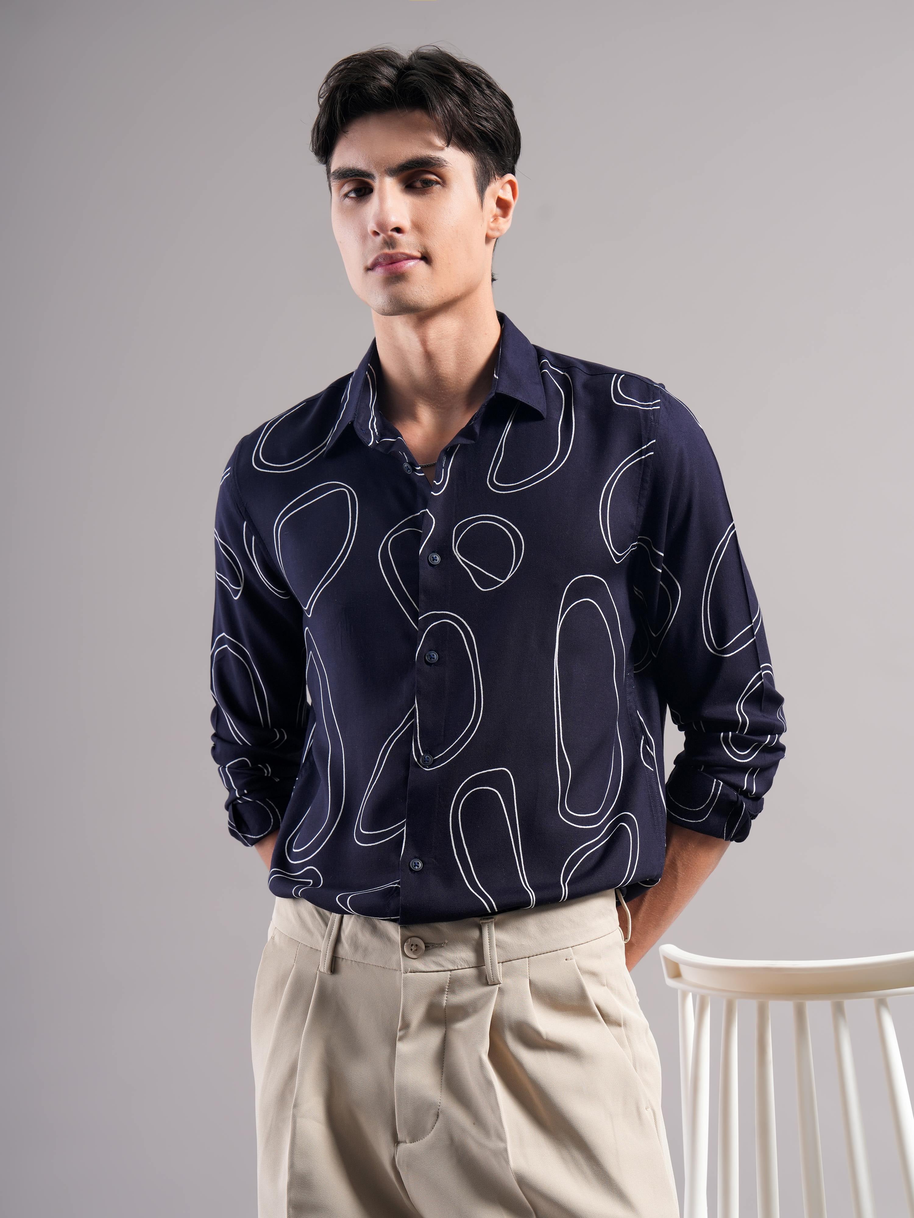 Men Navy Printed Casual Shirt