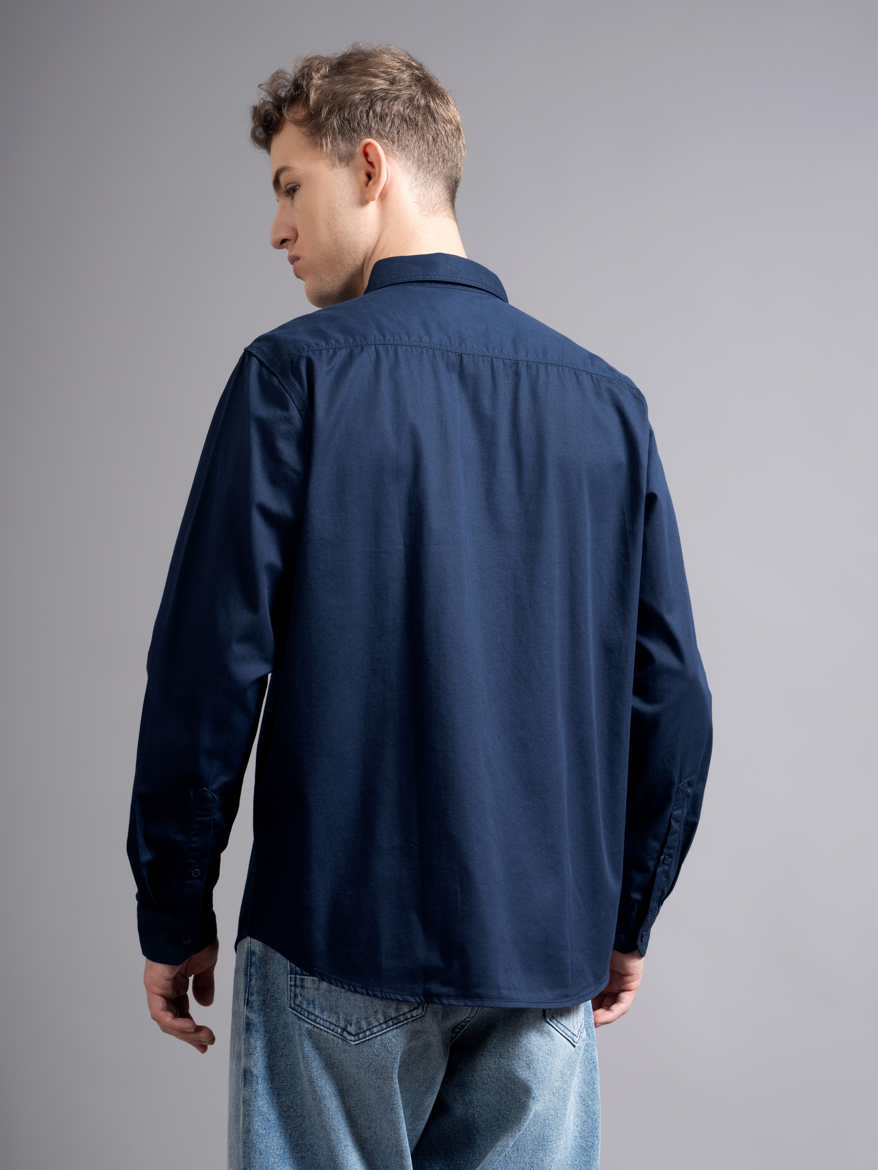 Men Navy Blue Twill Shirt