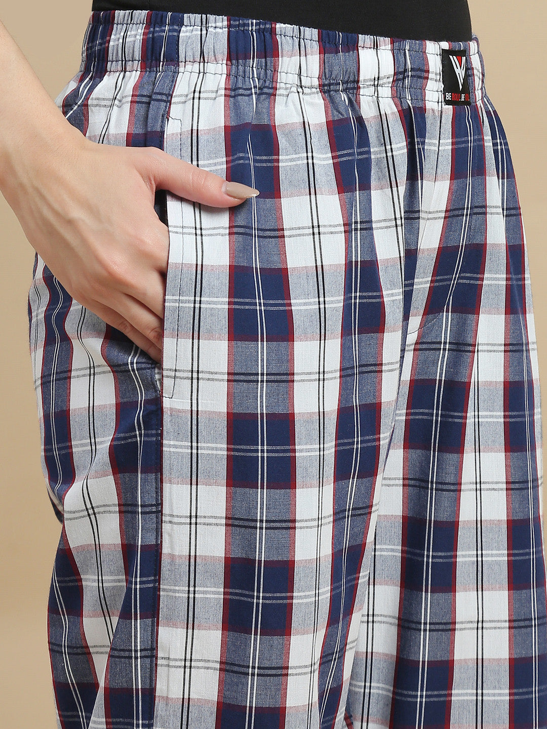 Women Navy & White Checked Cotton Pyjamas