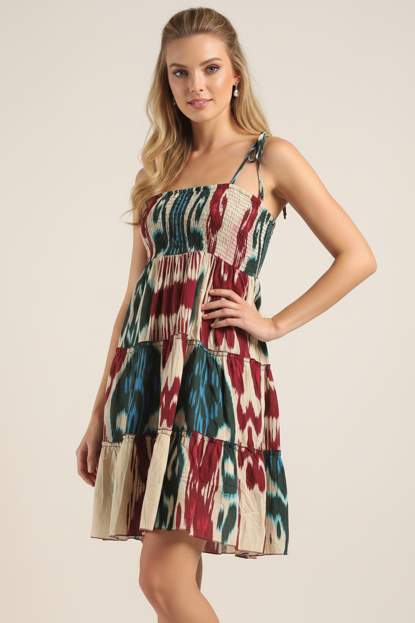 Women Ikat Printed tier dress