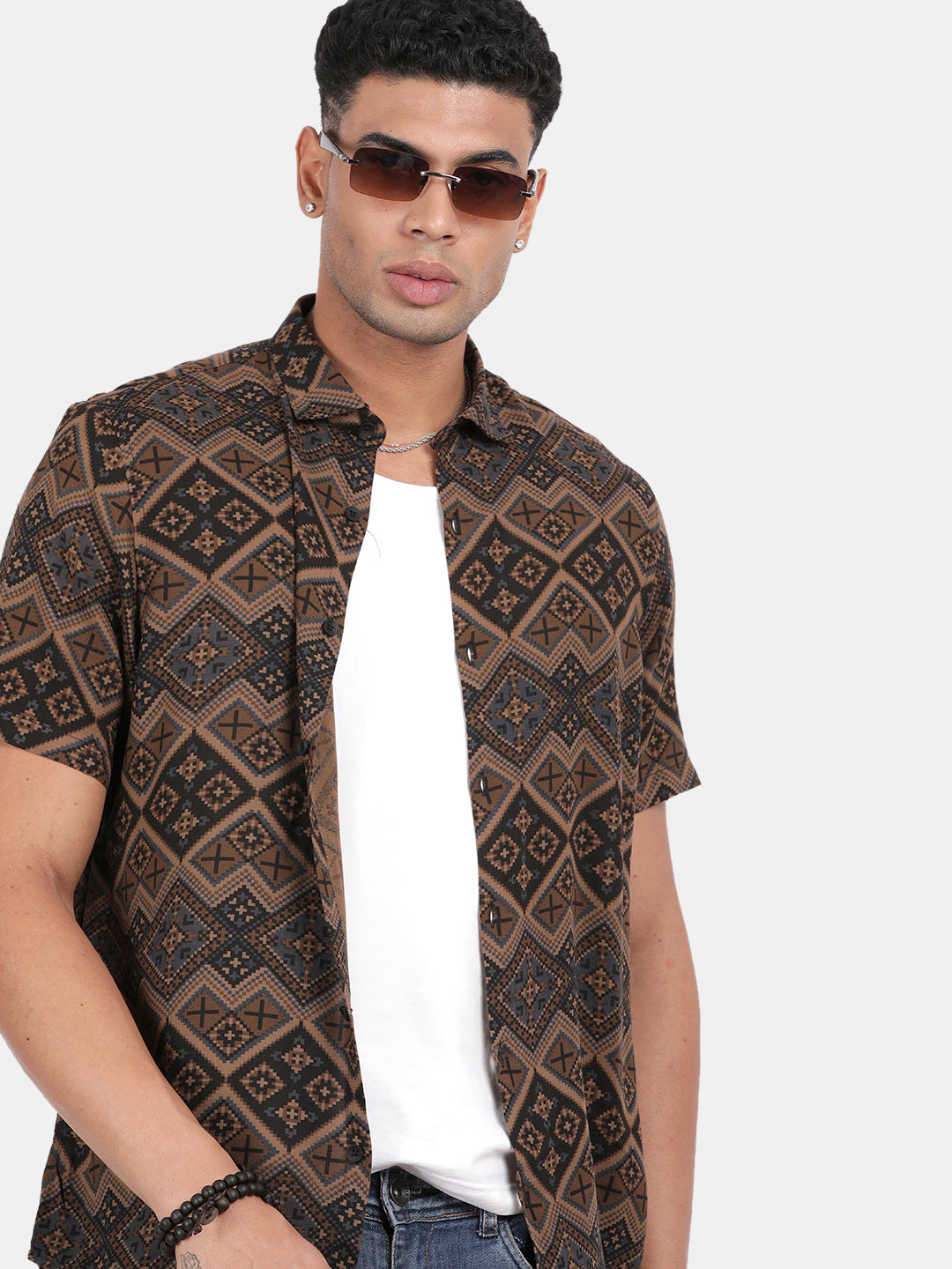 Men Multicolour Slim Fit Spread Collar Half Sleeve Casual Shirt