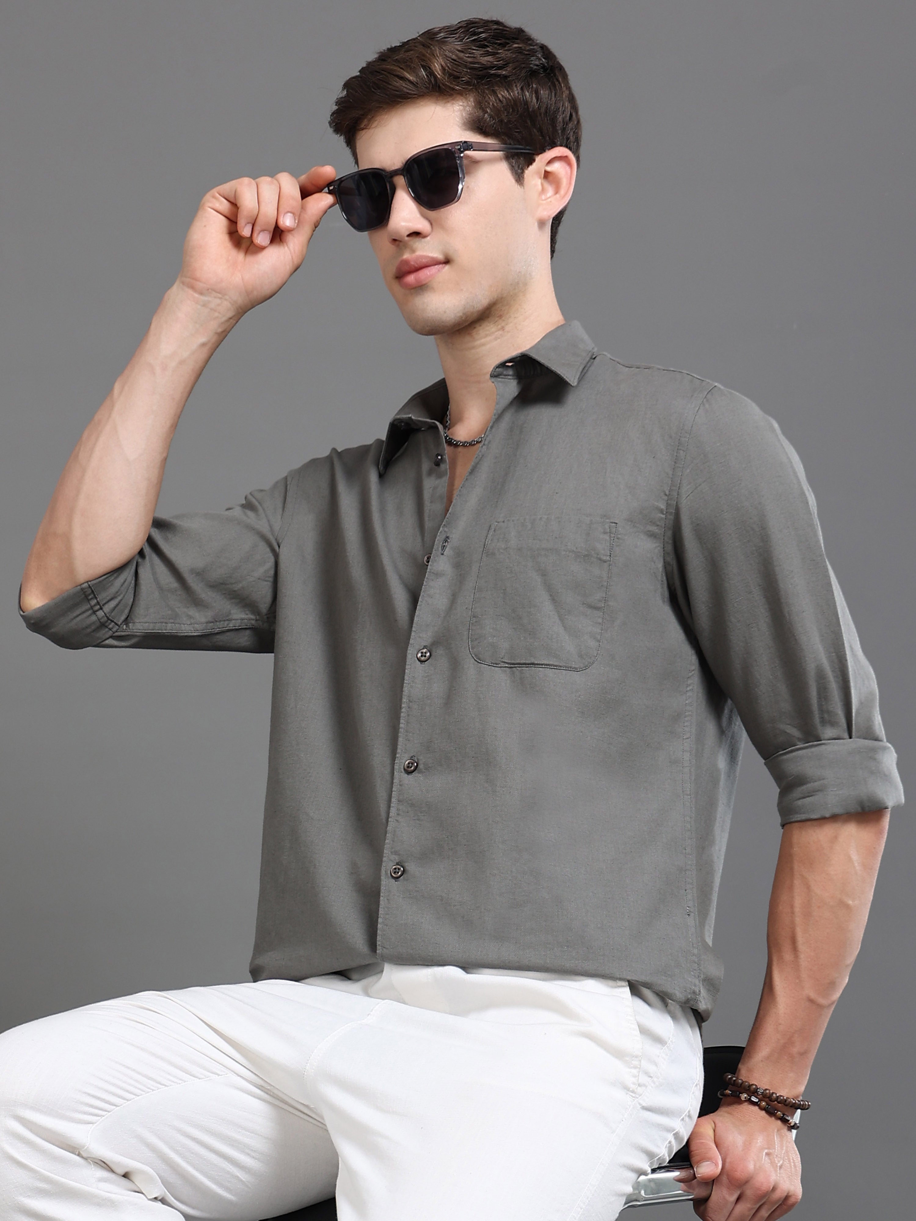 Men Grey Slim Fit Shirt