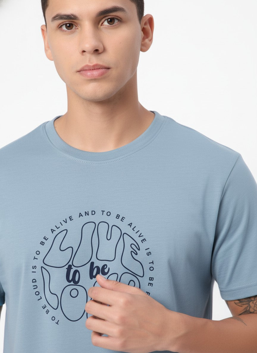 Men Cotton Ice Blue T-Shirt
