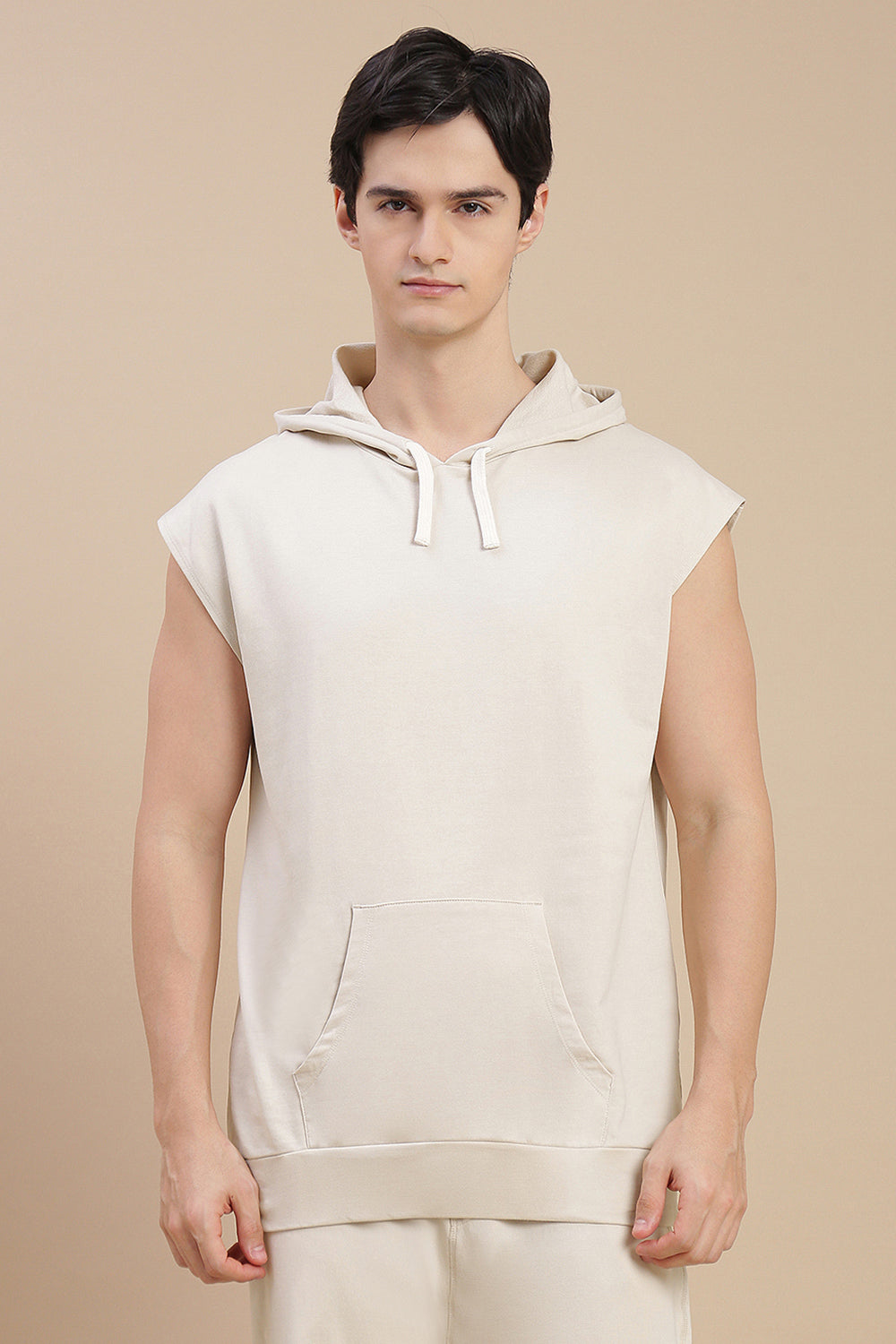 Men Grey Sleeveless Hoodie
