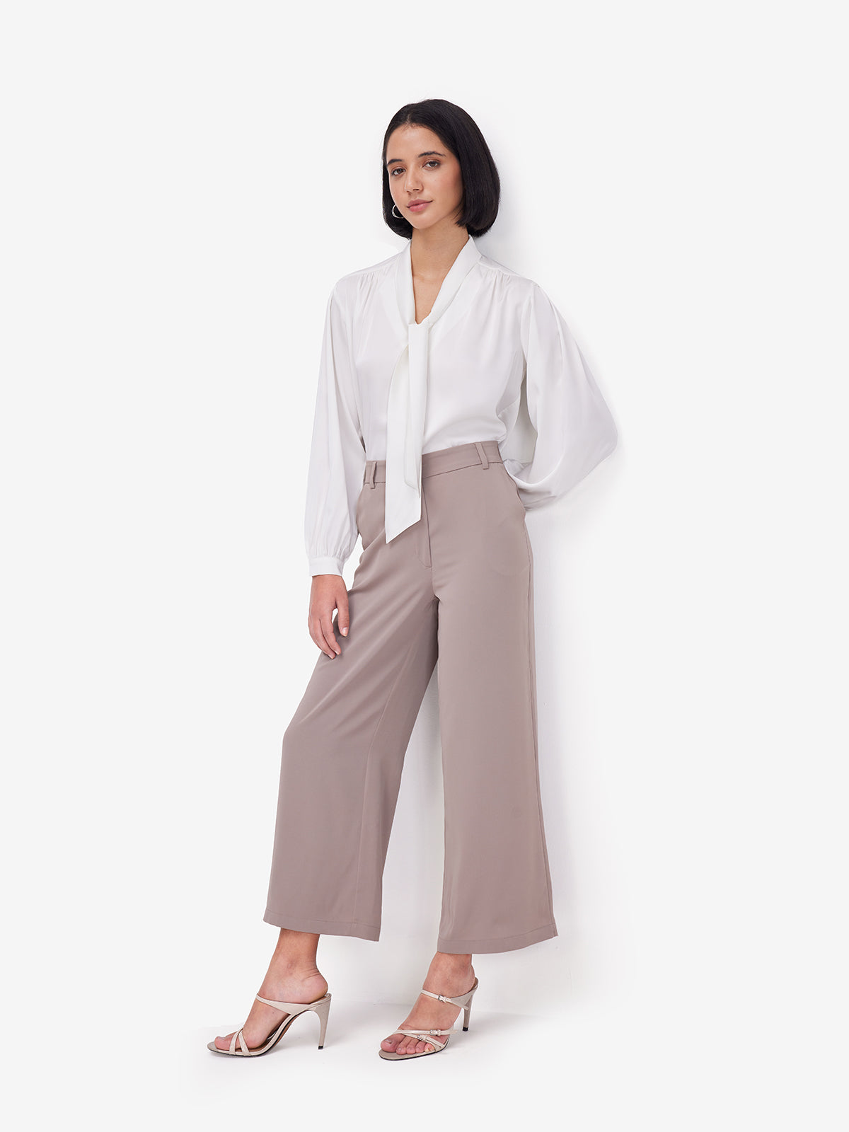 Women White Luxe Tie-Up Neck Satin Top