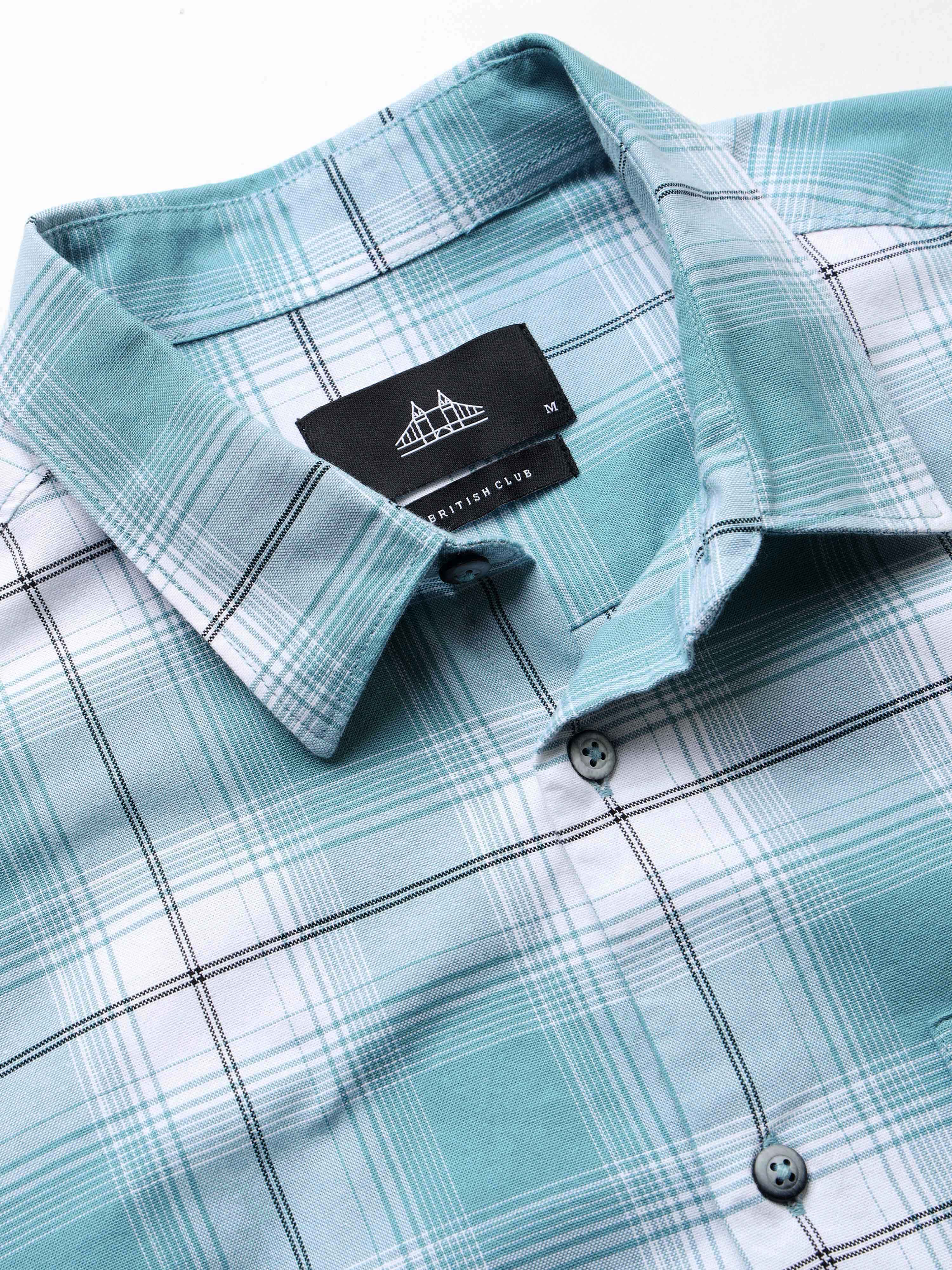 Men Blue Checked Cotton Shirt