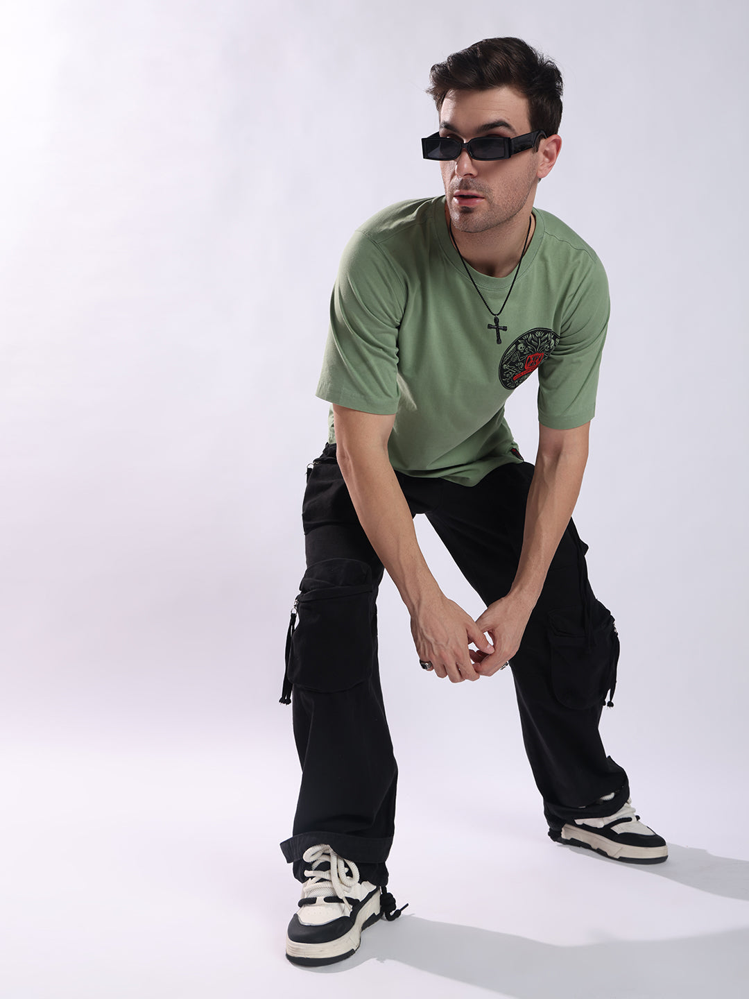 Men Olive Cotton Oversized T-Shirt