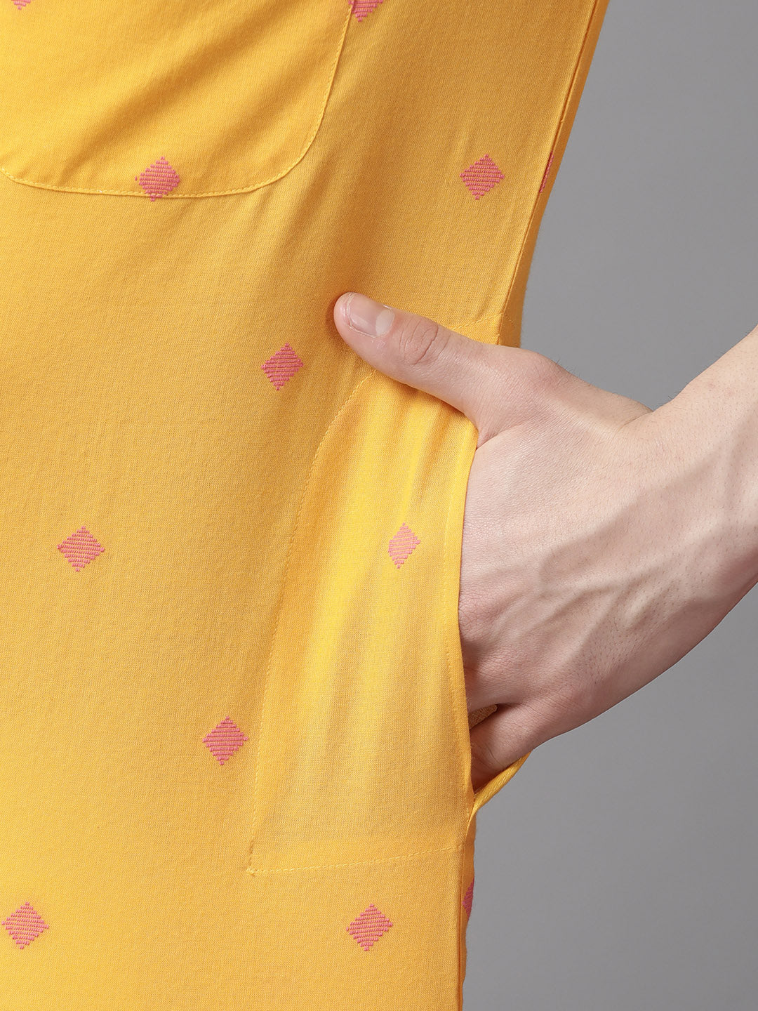 Men Yellow & Maroon  Woven Design Straight Kurta