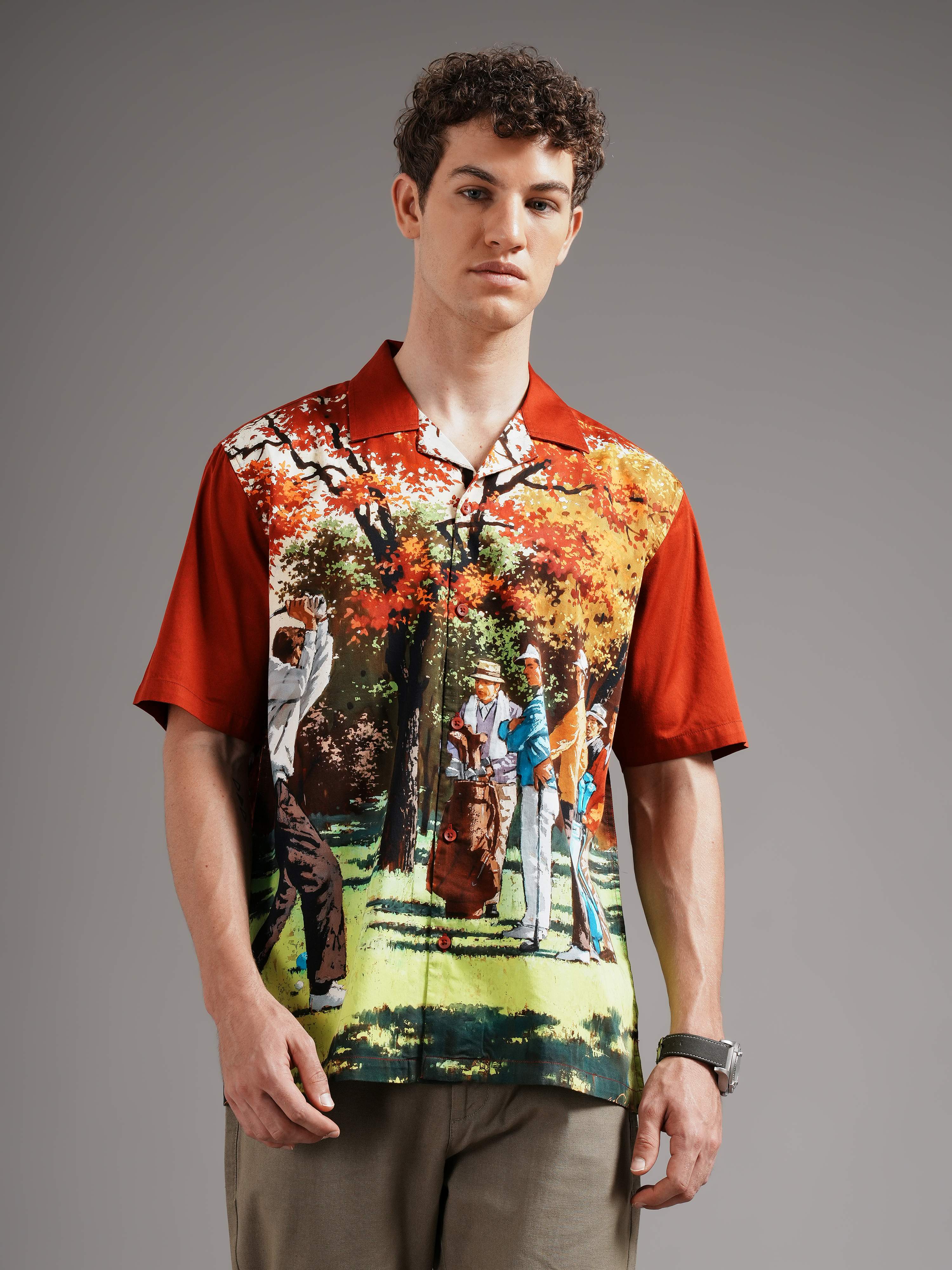 Men Red Casual Printed Shirt