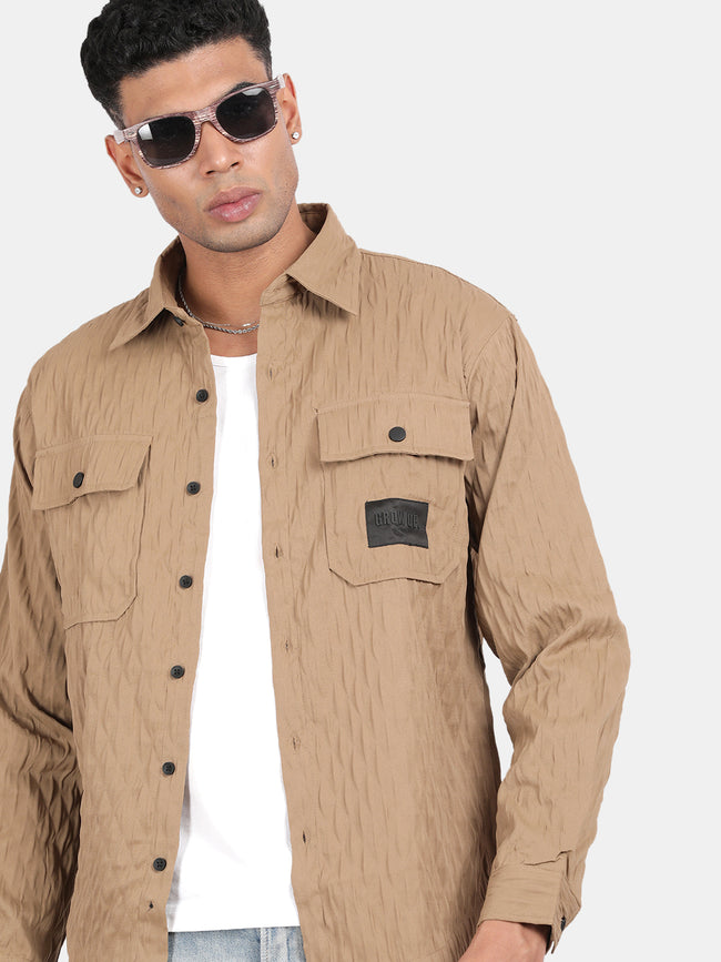 Men Brown Slim Fit Spread Collar Full Sleeve Casual Shirt