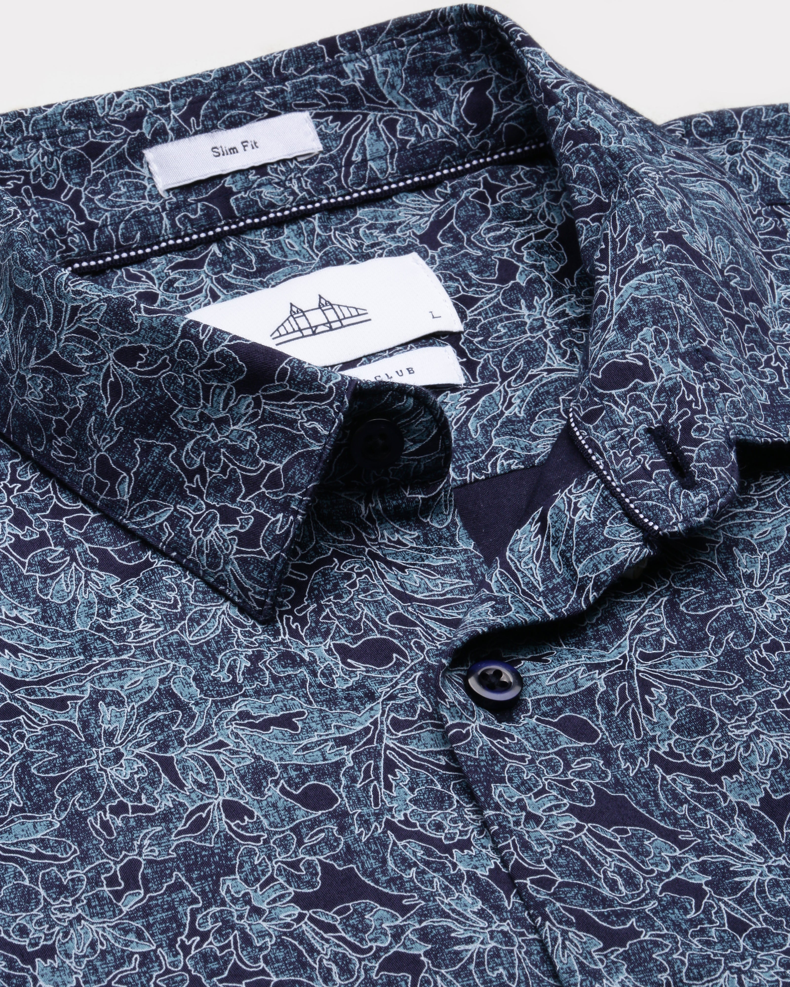 Men Blue Cotton Slim Shirt