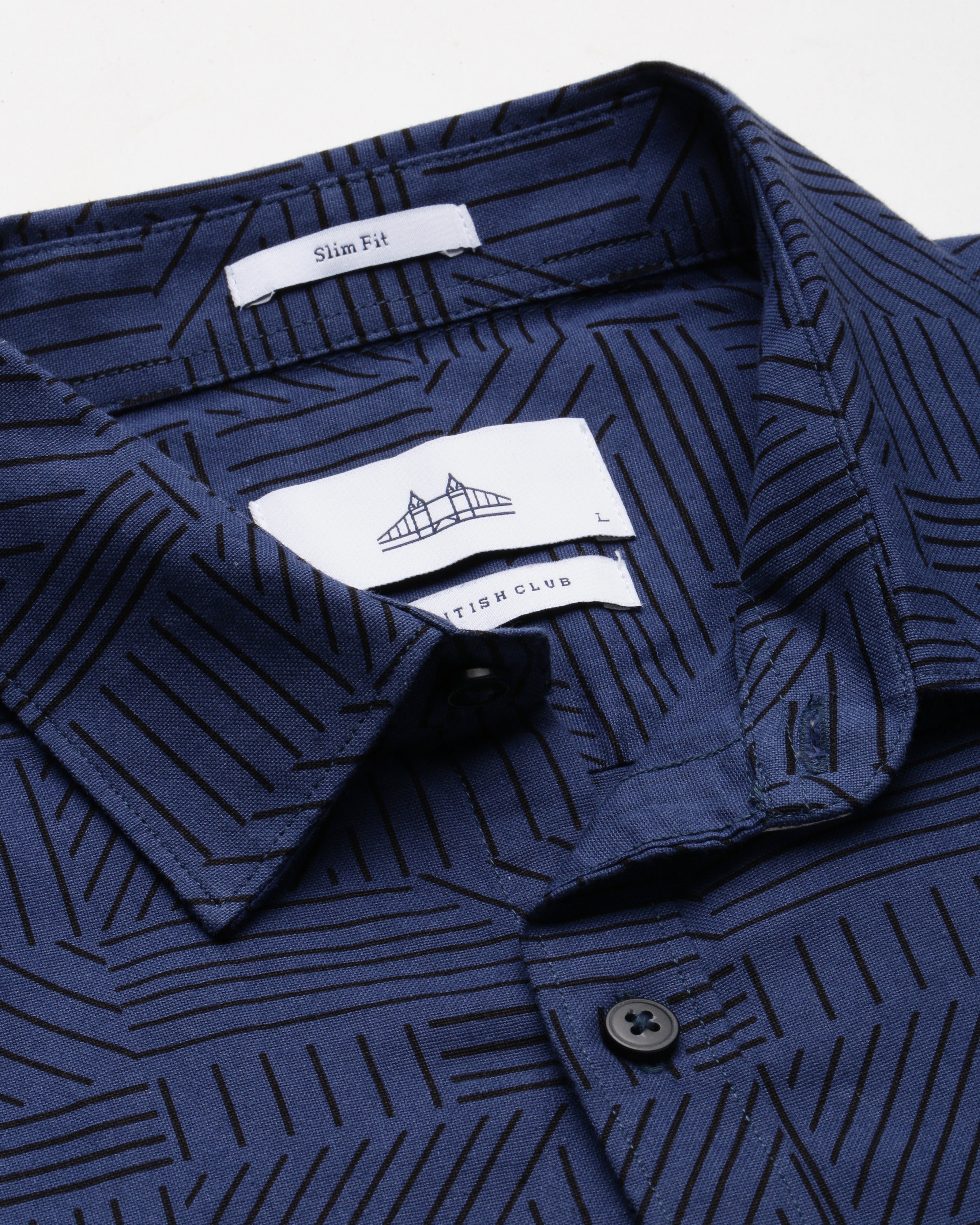 Men Blue Cotton Slim Shirt