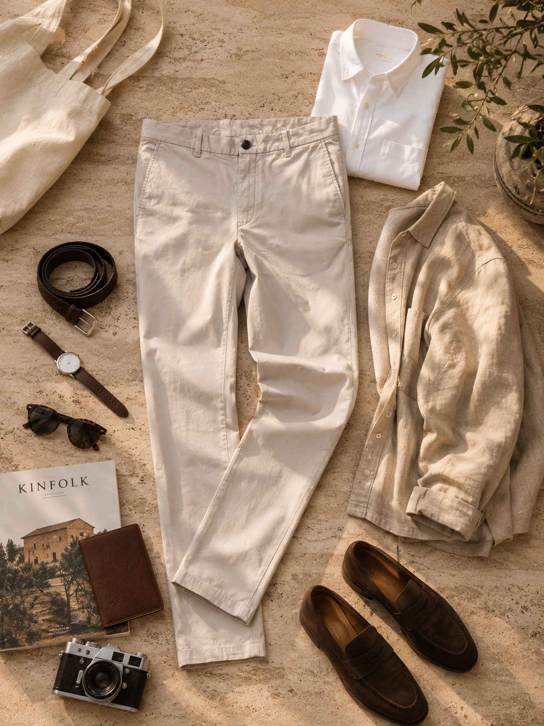 Men Cream Essential Chino Pants