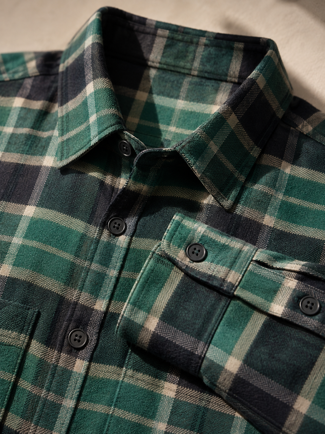 Men Green & Black Plaid Checked Long Sleeve Shirt