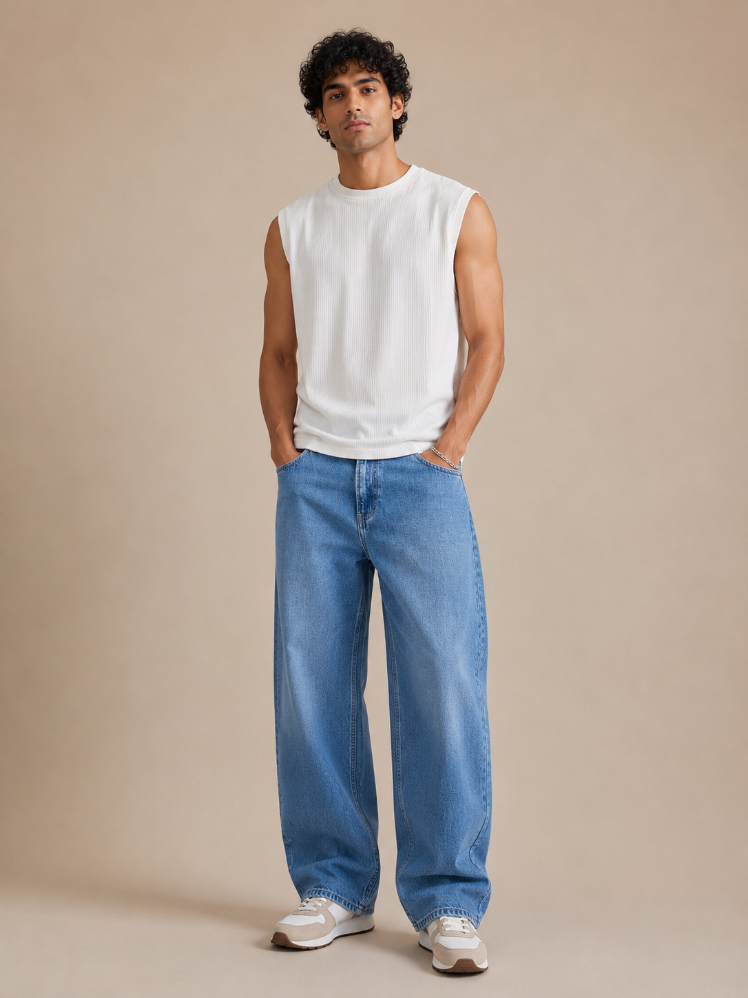 Men Blue Wide Leg Baggy Jeans