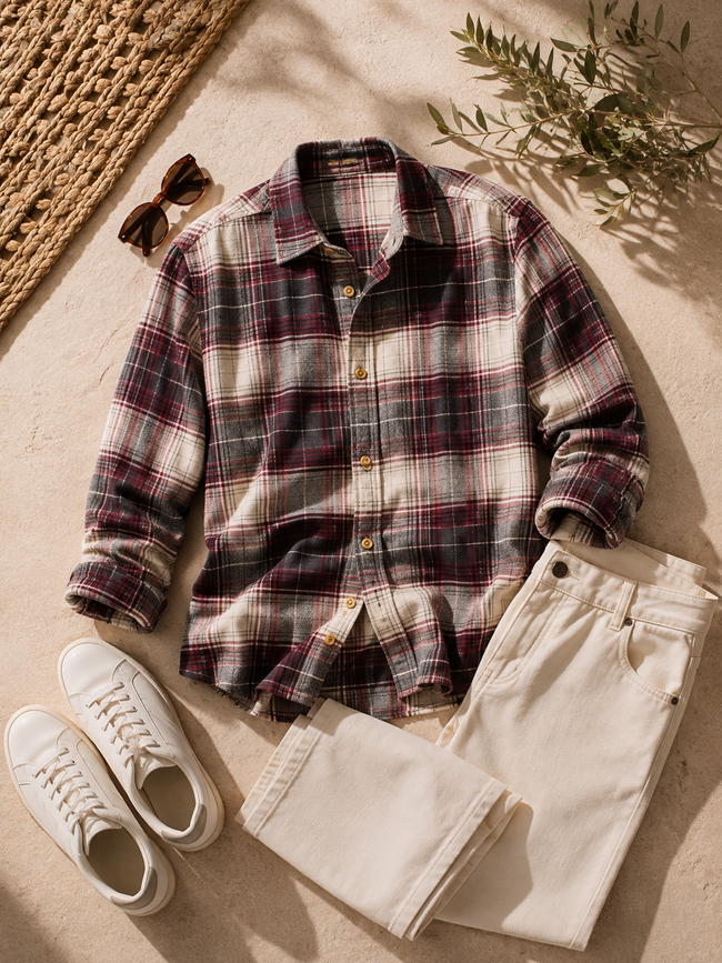 Men Multi Plaid Checked Long Sleeve Casual Shirt