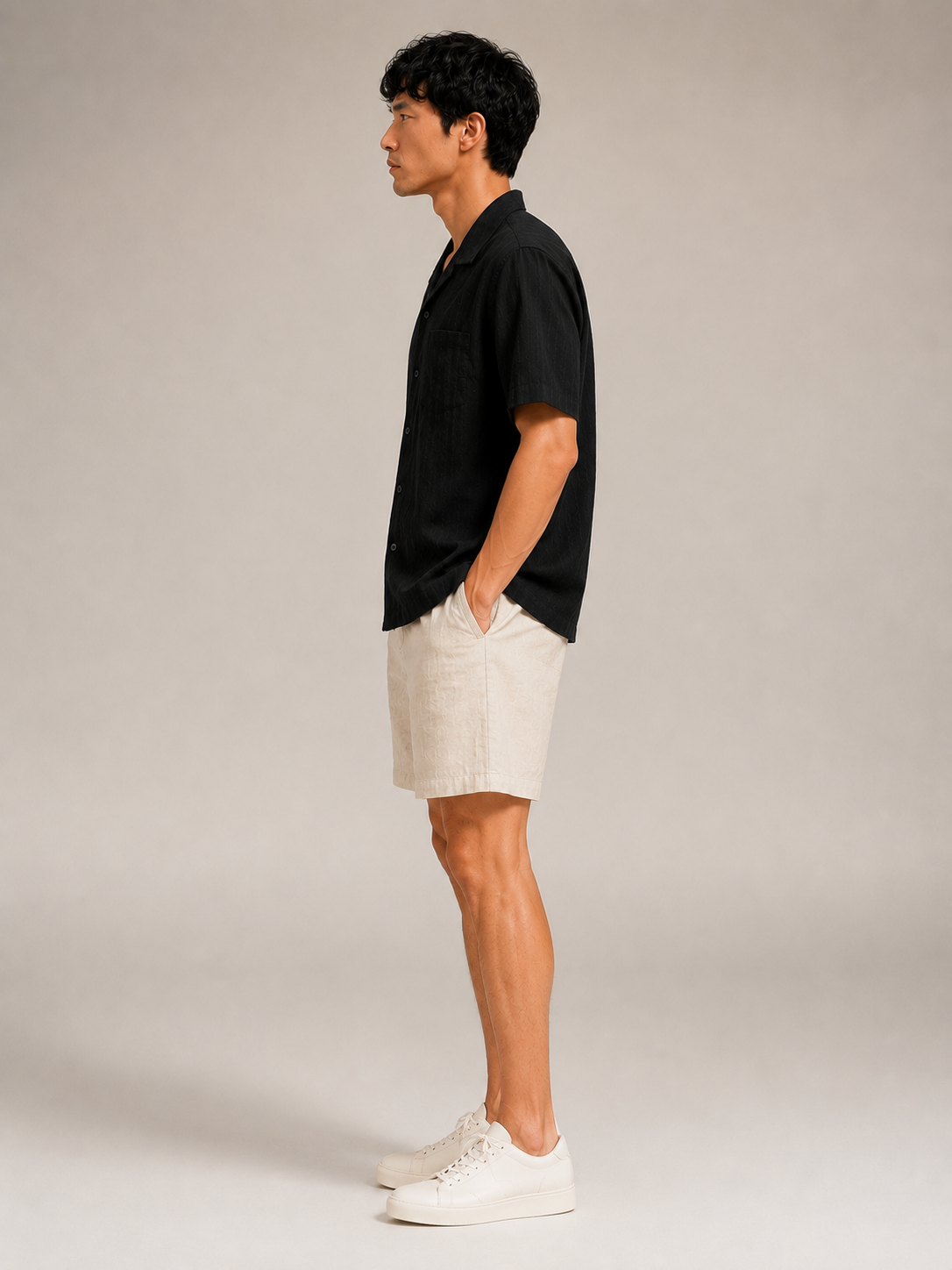 Men Black Resort-Fit Camp Collar Shirt